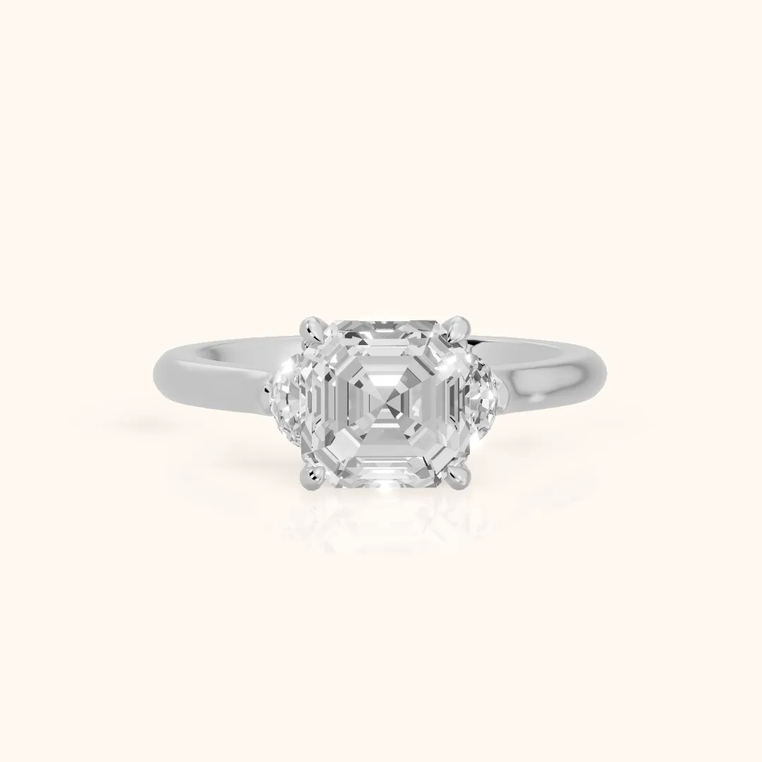 Hilary Half-Moon Three-Stone Asscher Diamond Engagement Ring in Platinum — view 2