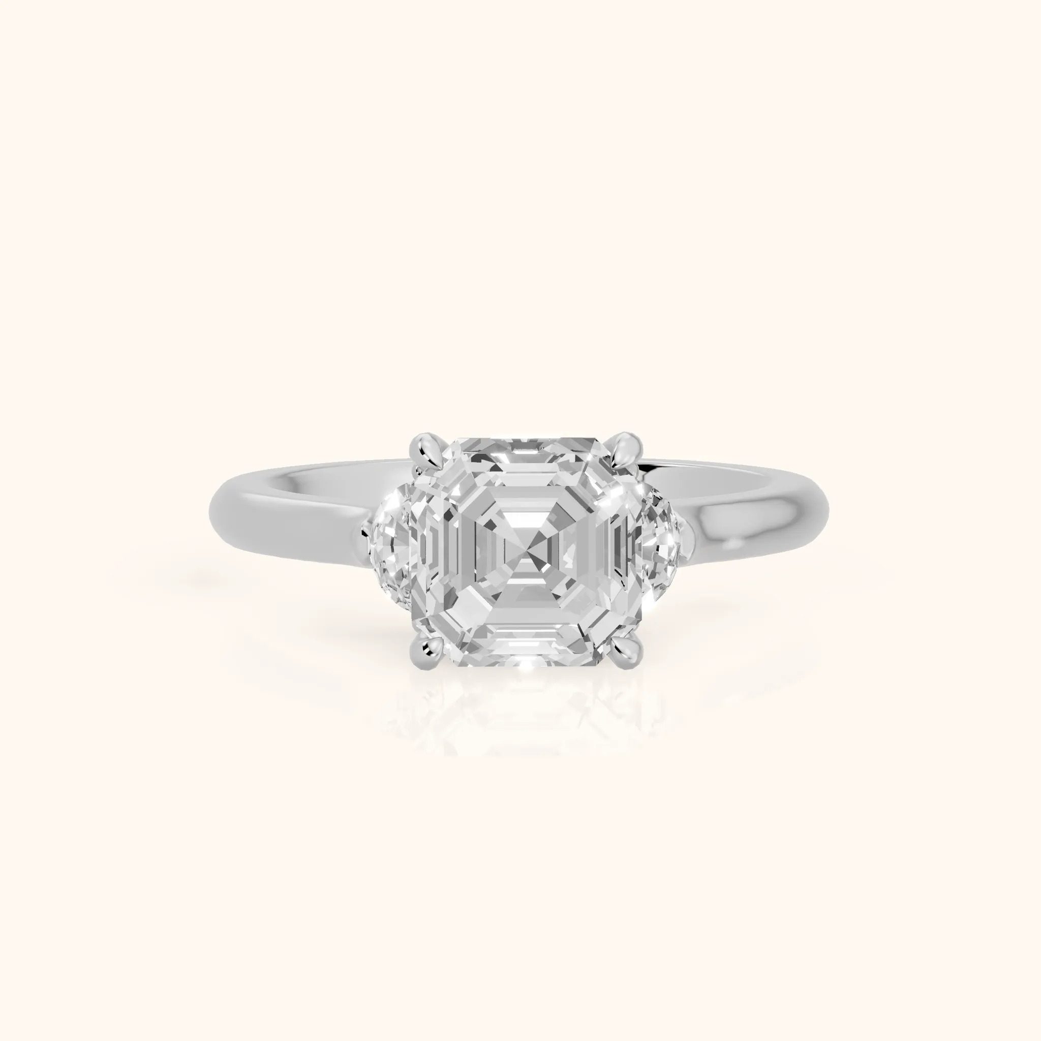 Hilary Half-Moon Three-Stone Asscher Diamond Engagement Ring in Platinum — view 1