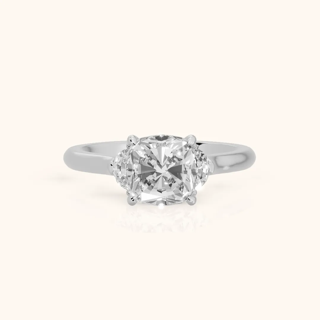 Hilary Half-Moon Three-Stone Cushion Diamond Engagement Ring in White Gold — view 2