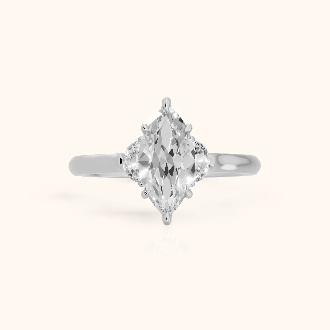 Hilary Half-Moon Three-Stone Marquise Diamond Engagement Ring in White Gold — view 2