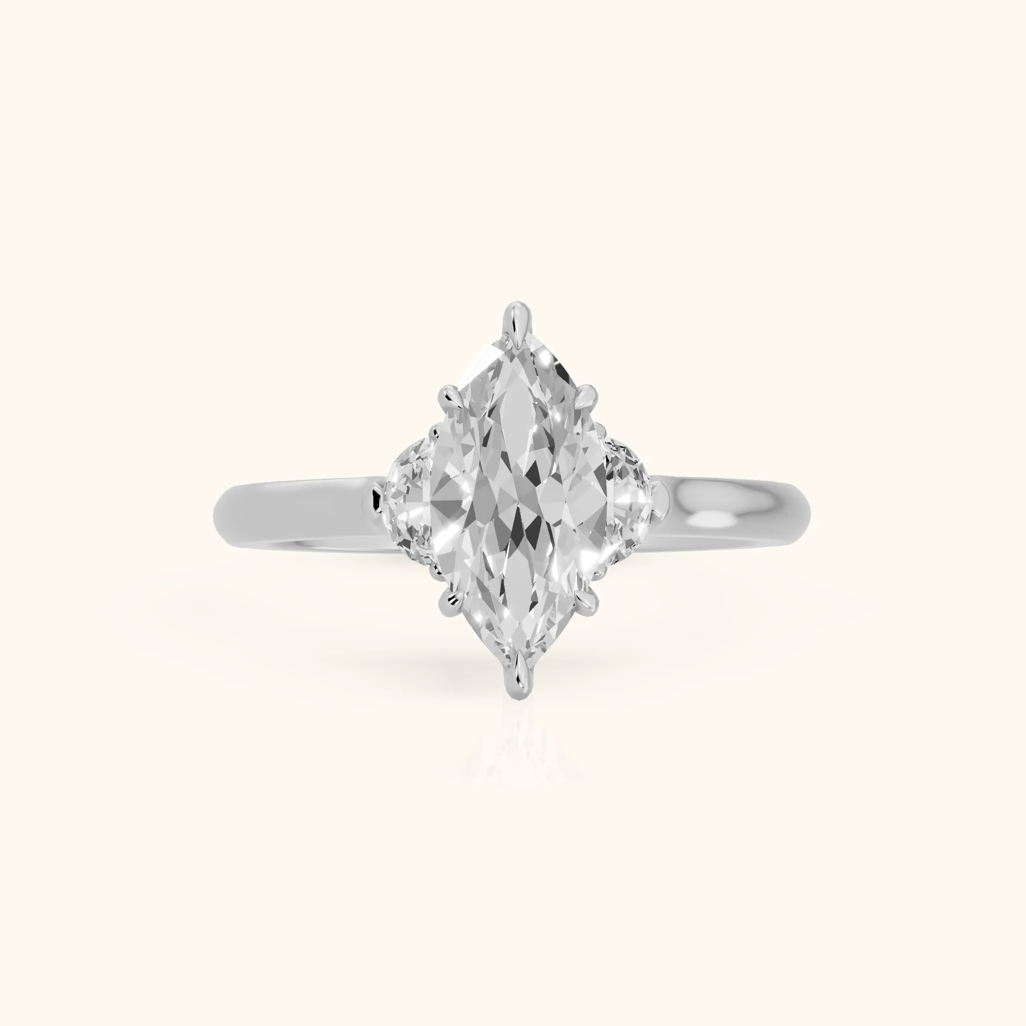 Hilary Half-Moon Three-Stone Marquise Diamond Engagement Ring in White Gold — view 1