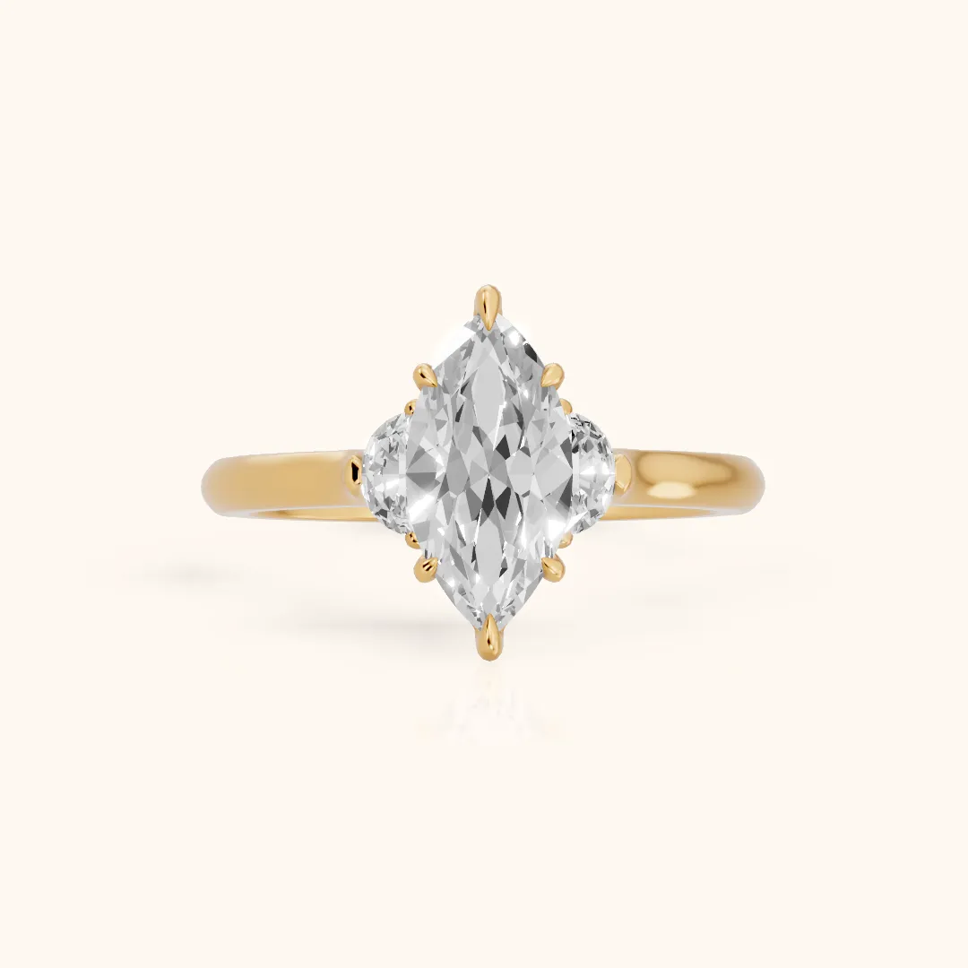 Hilary Half-Moon Three-Stone Marquise Diamond Engagement Ring in Yellow Gold — view 2