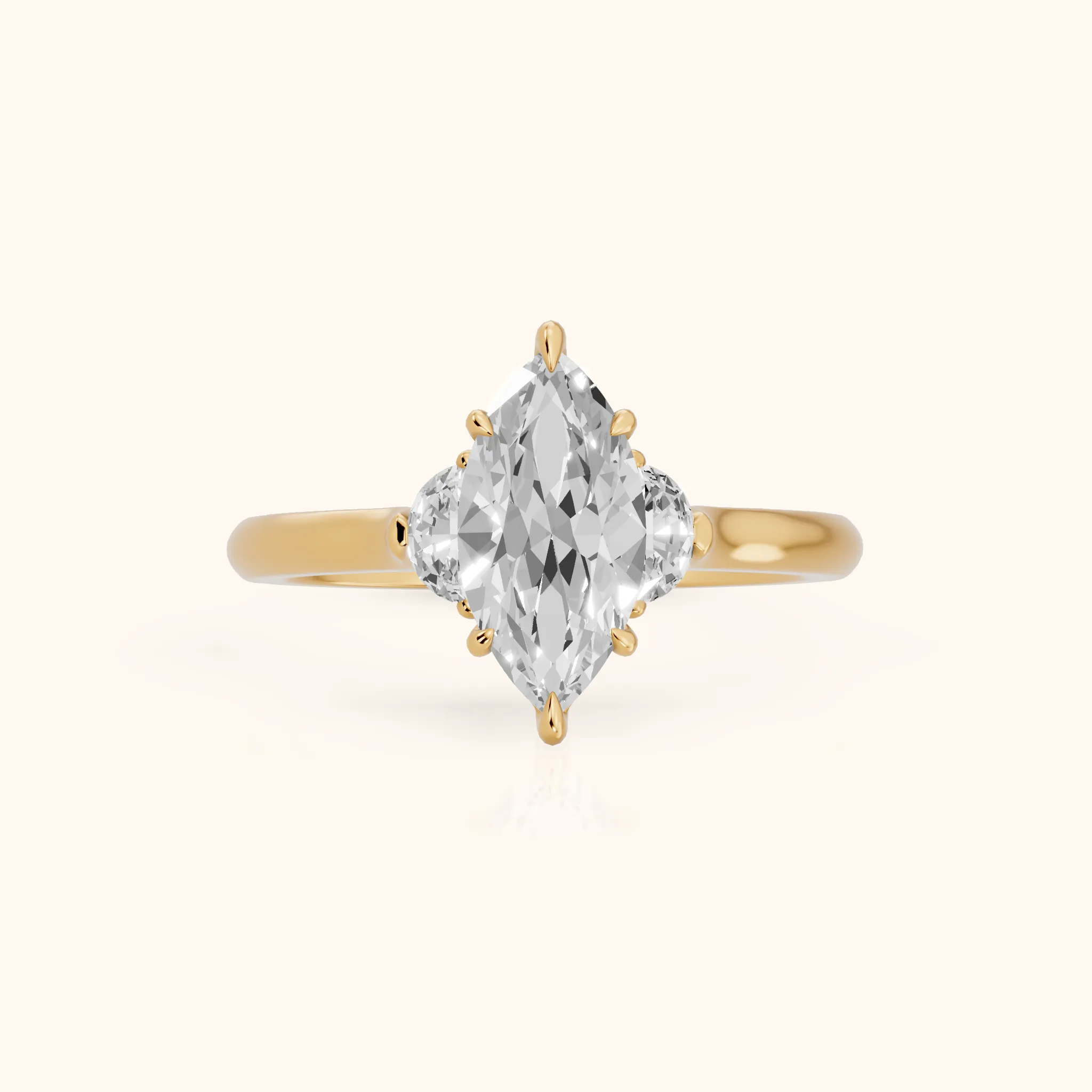 Hilary Half-Moon Three-Stone Marquise Diamond Engagement Ring in Yellow Gold — view 1