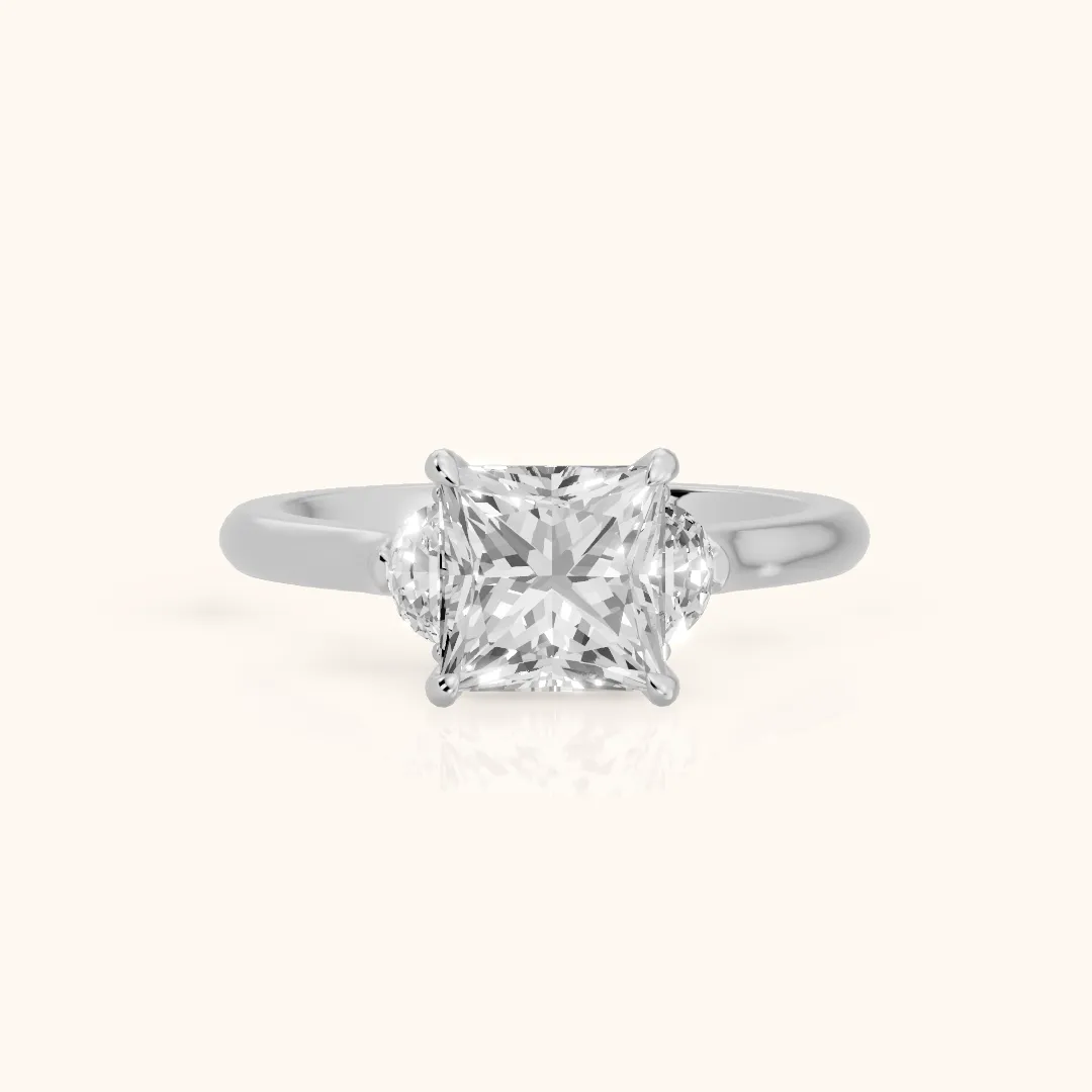 Hilary Half-Moon Three-Stone Princess Diamond Engagement Ring in Silver — view 2