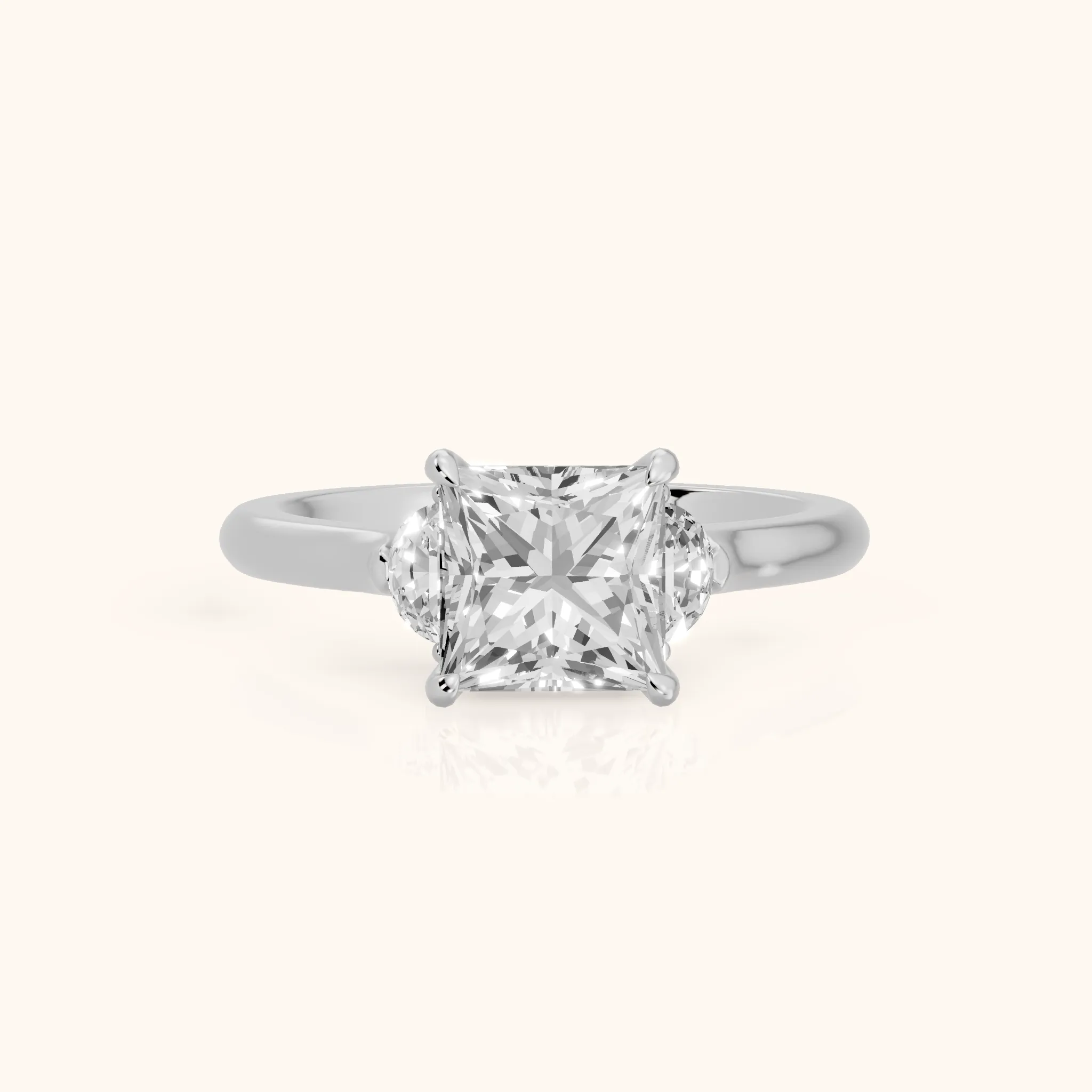 Hilary Half-Moon Three-Stone Princess Diamond Engagement Ring in Silver — view 1