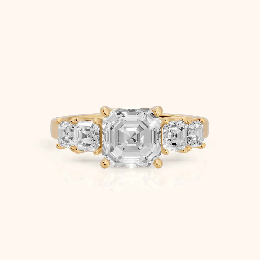 Hope Deco Five-Stone Asscher Diamond Engagement Ring in Yellow Gold — view 2