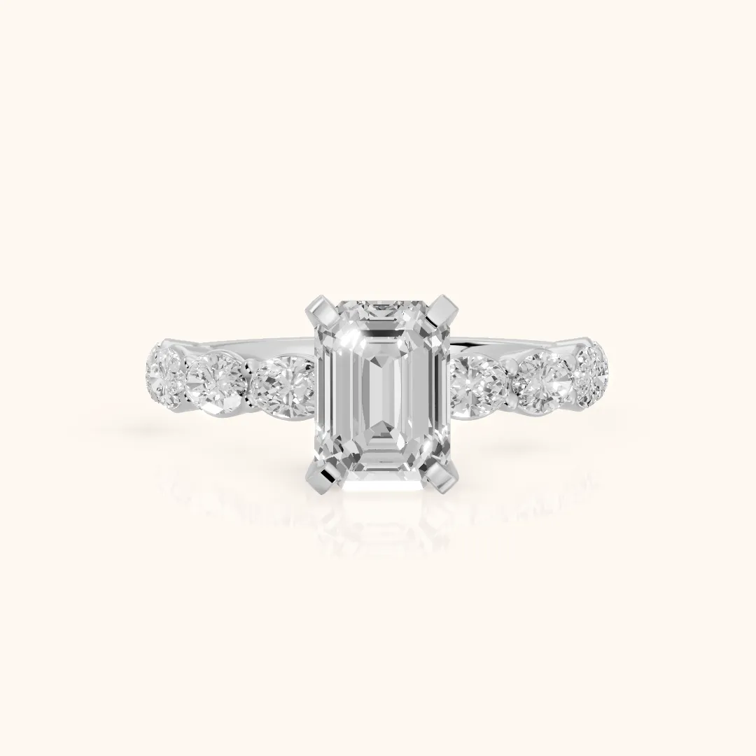 Isobel East-West Pavé Emerald Diamond Engagement Ring in Silver — view 2