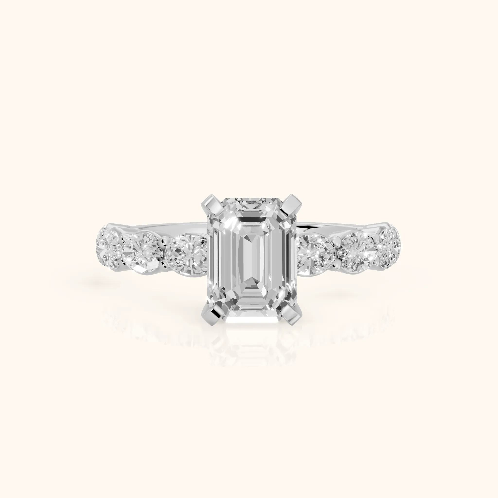Isobel East-West Pavé Emerald Diamond Engagement Ring in Silver — view 1