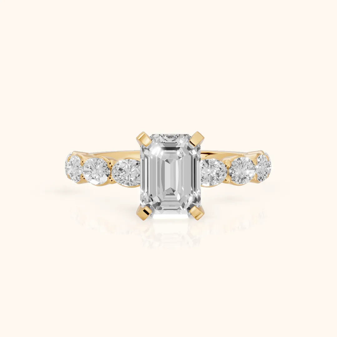 Isobel East-West Pavé Emerald Diamond Engagement Ring in Yellow Gold — view 2