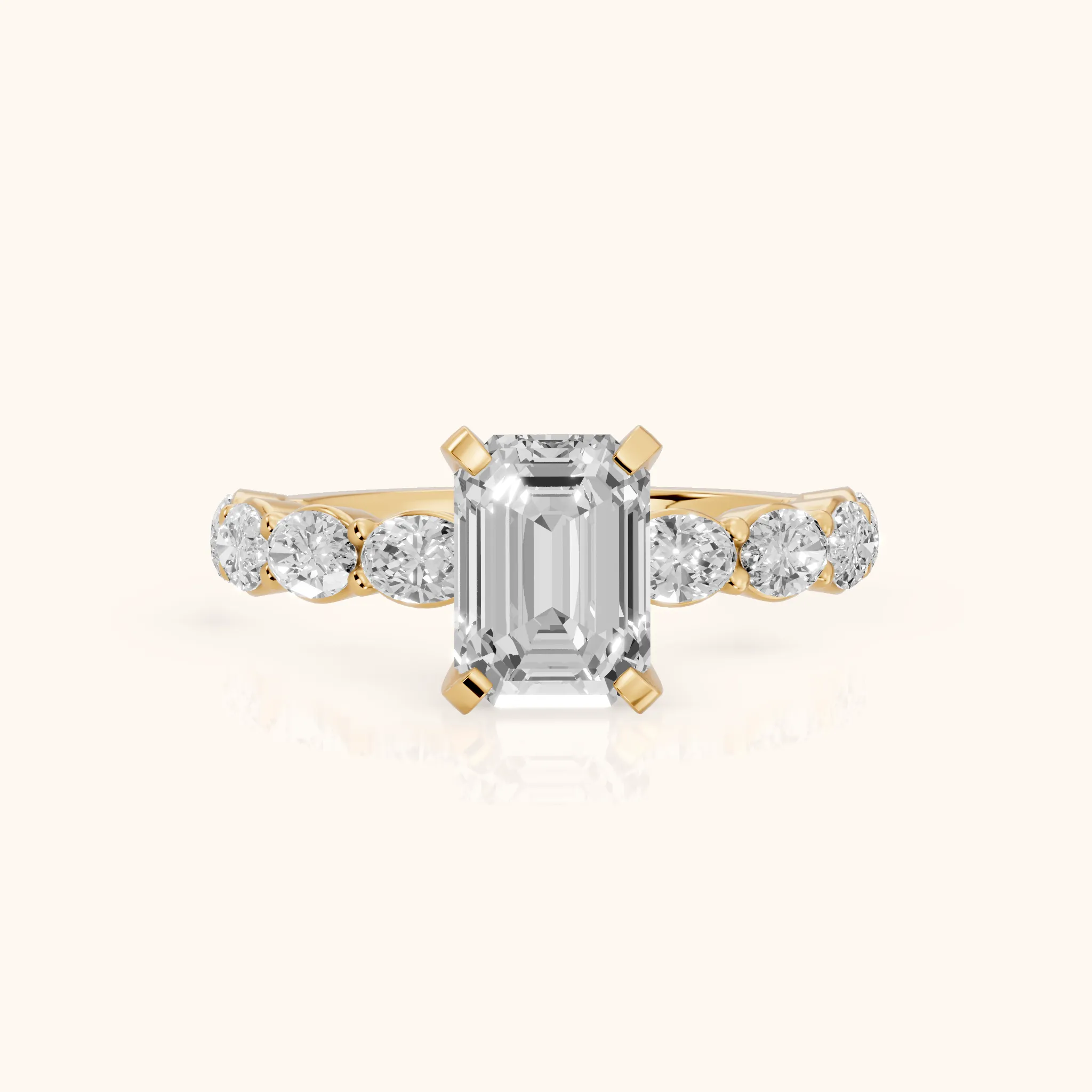 Isobel East-West Pavé Emerald Diamond Engagement Ring in Yellow Gold — view 1