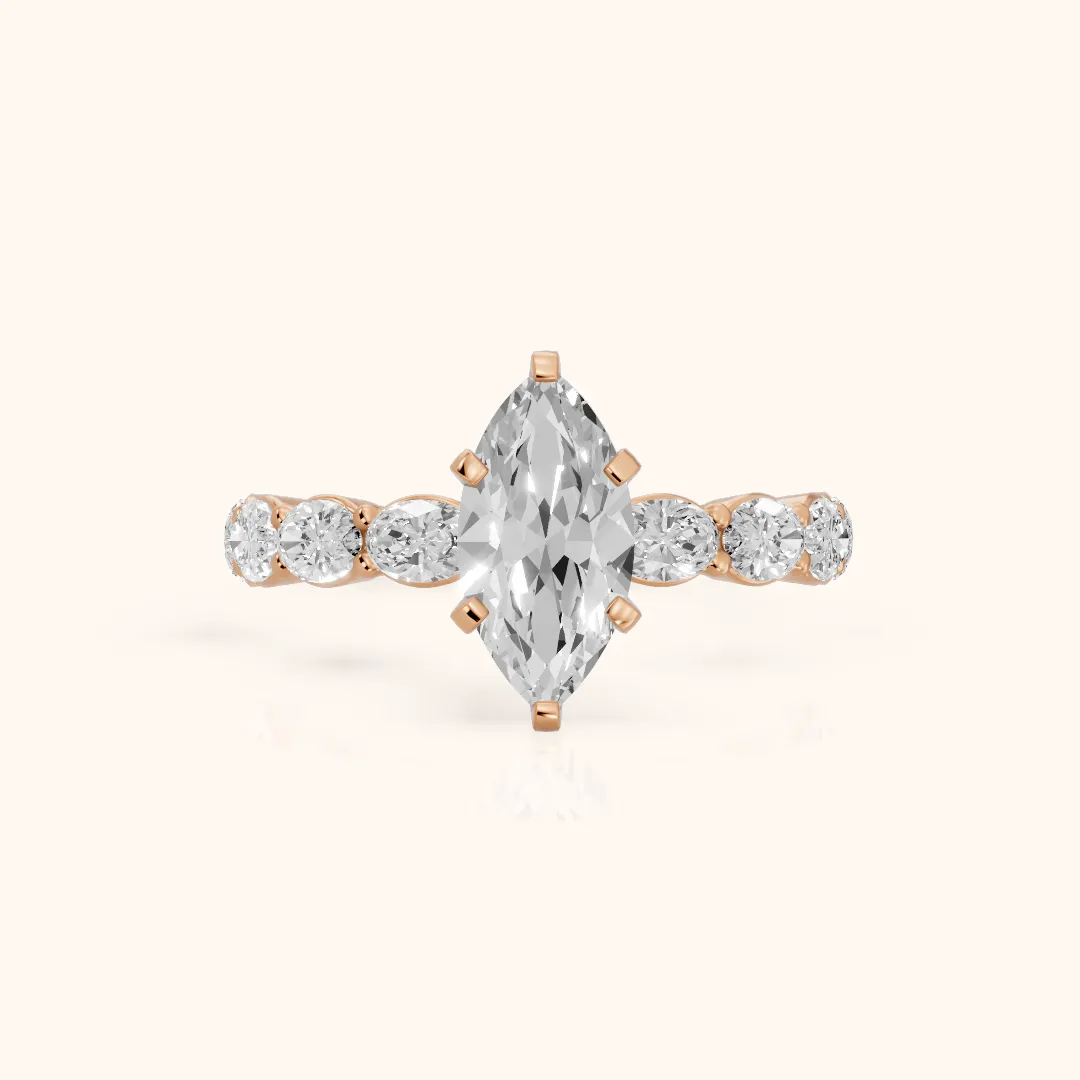 Isobel East-West Pavé Marquise Diamond Engagement Ring in Rose Gold — view 2