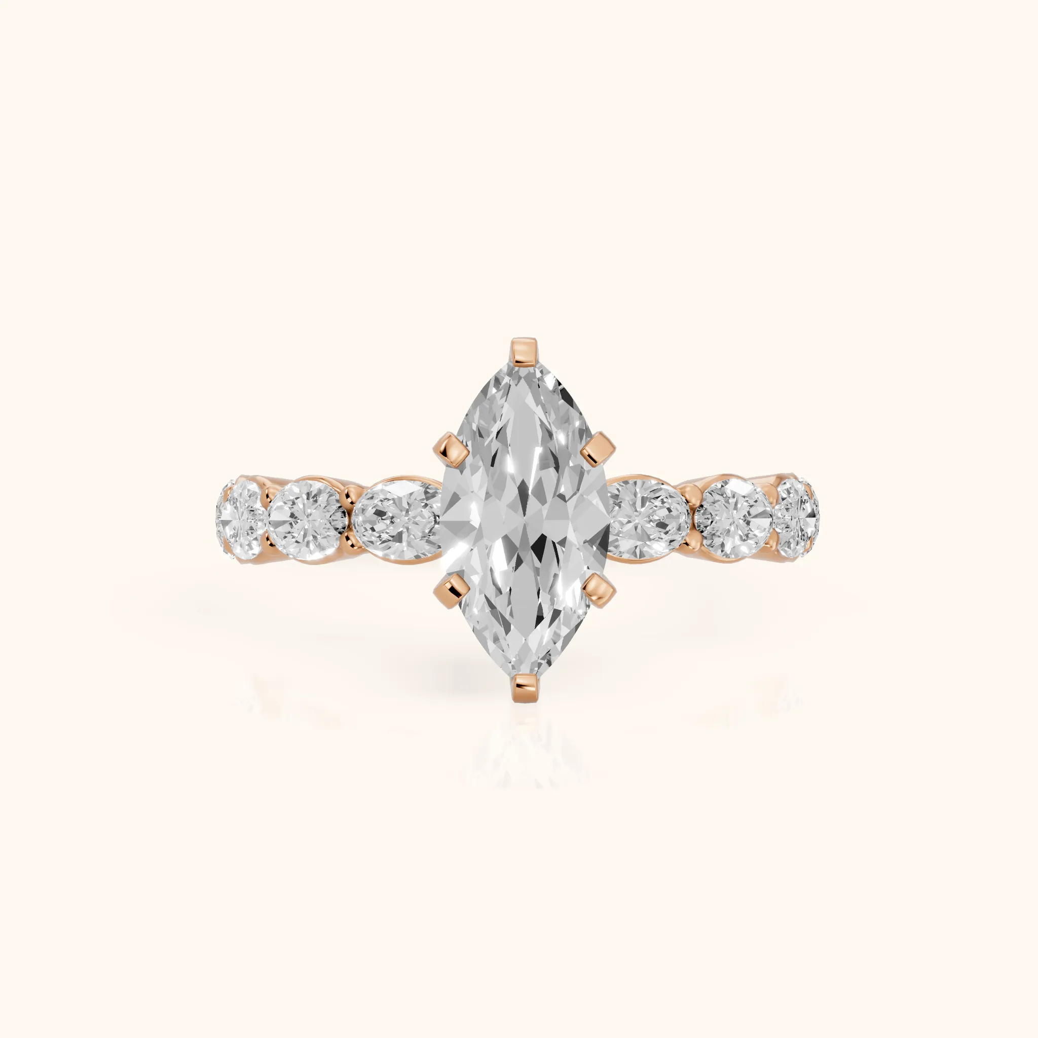 Isobel East-West Pavé Marquise Diamond Engagement Ring in Rose Gold — view 1