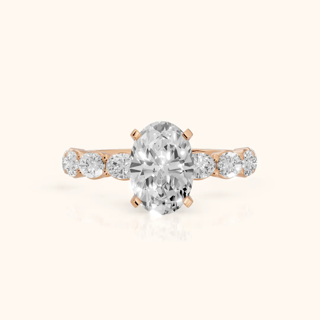Isobel East-West Pavé Oval Diamond Engagement Ring in Rose Gold — view 2