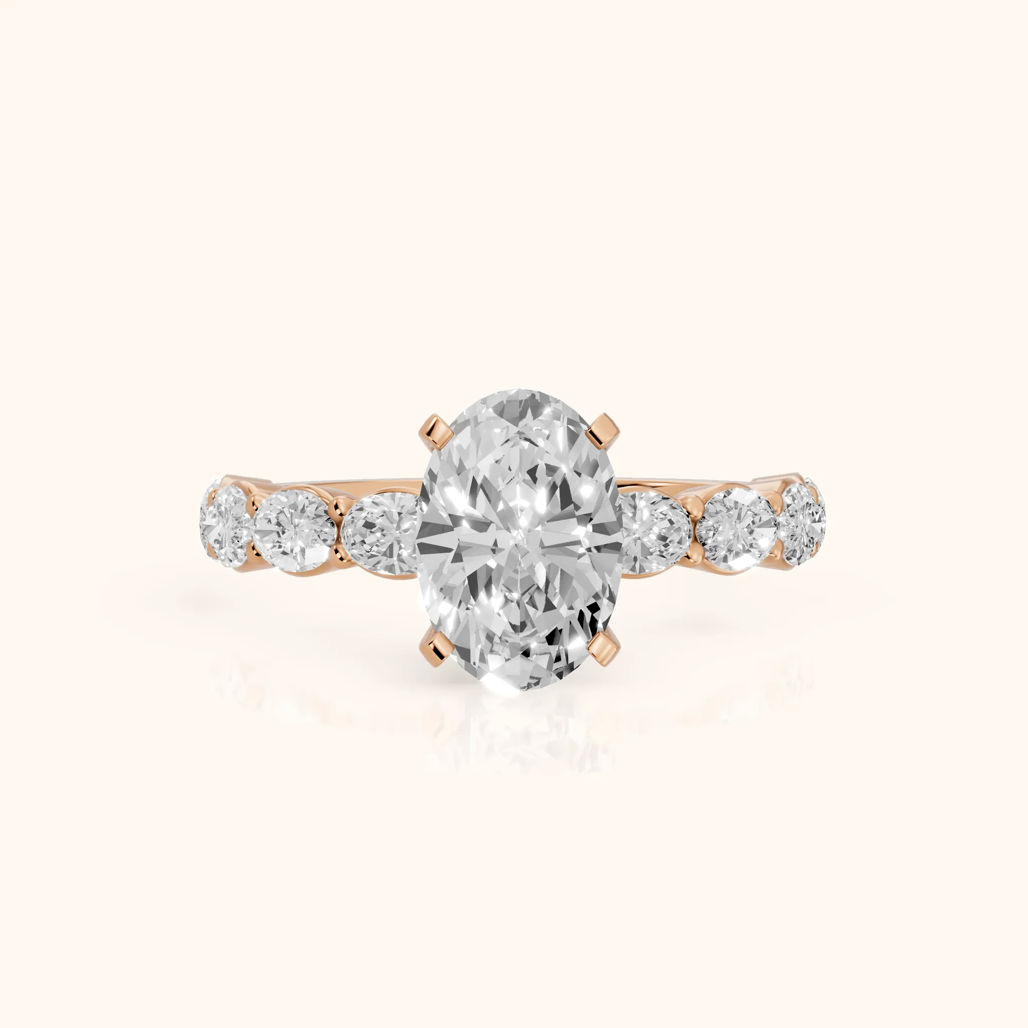 Isobel East-West Pavé Oval Diamond Engagement Ring in Rose Gold — view 1