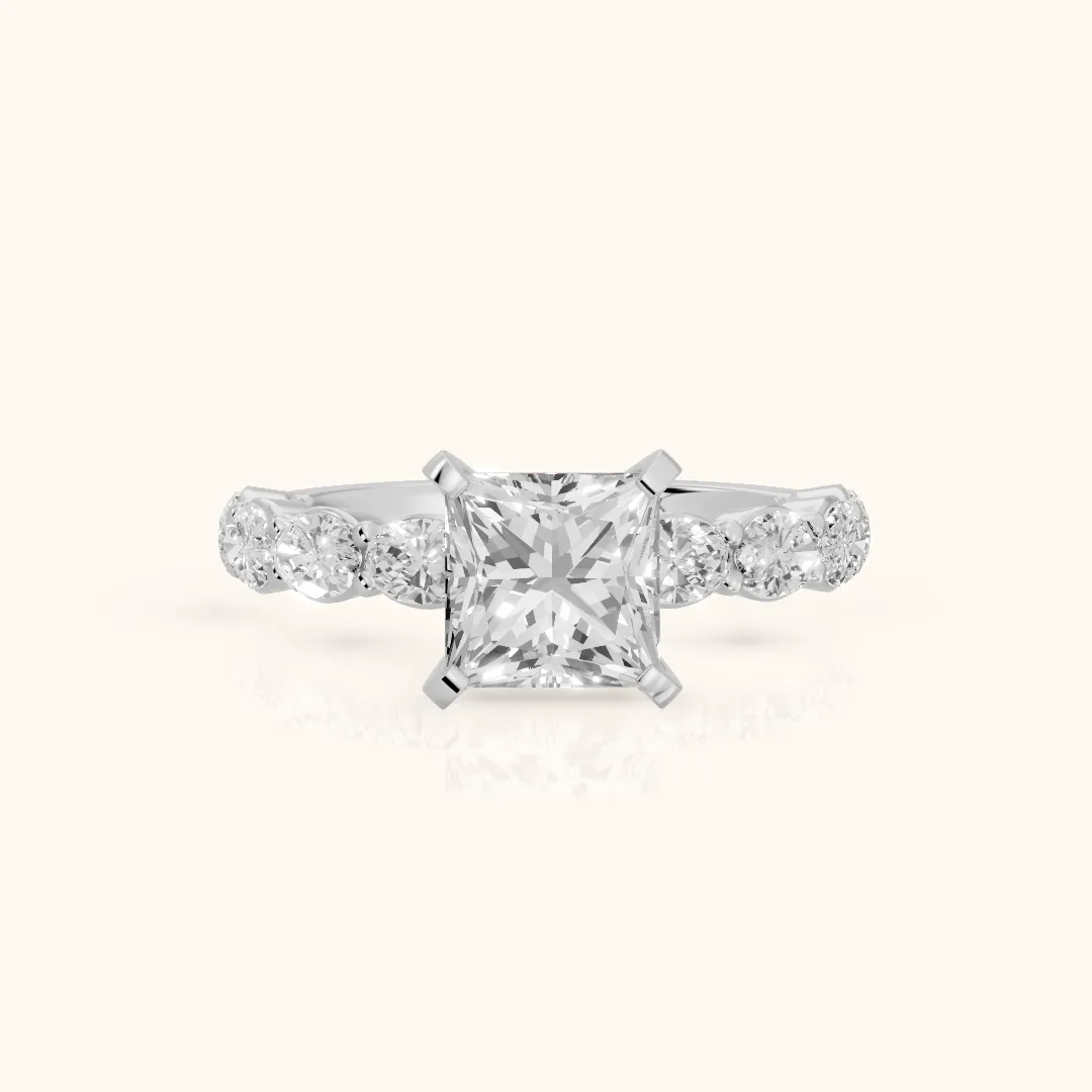Isobel East-West Pavé Princess Diamond Engagement Ring in White Gold — view 2