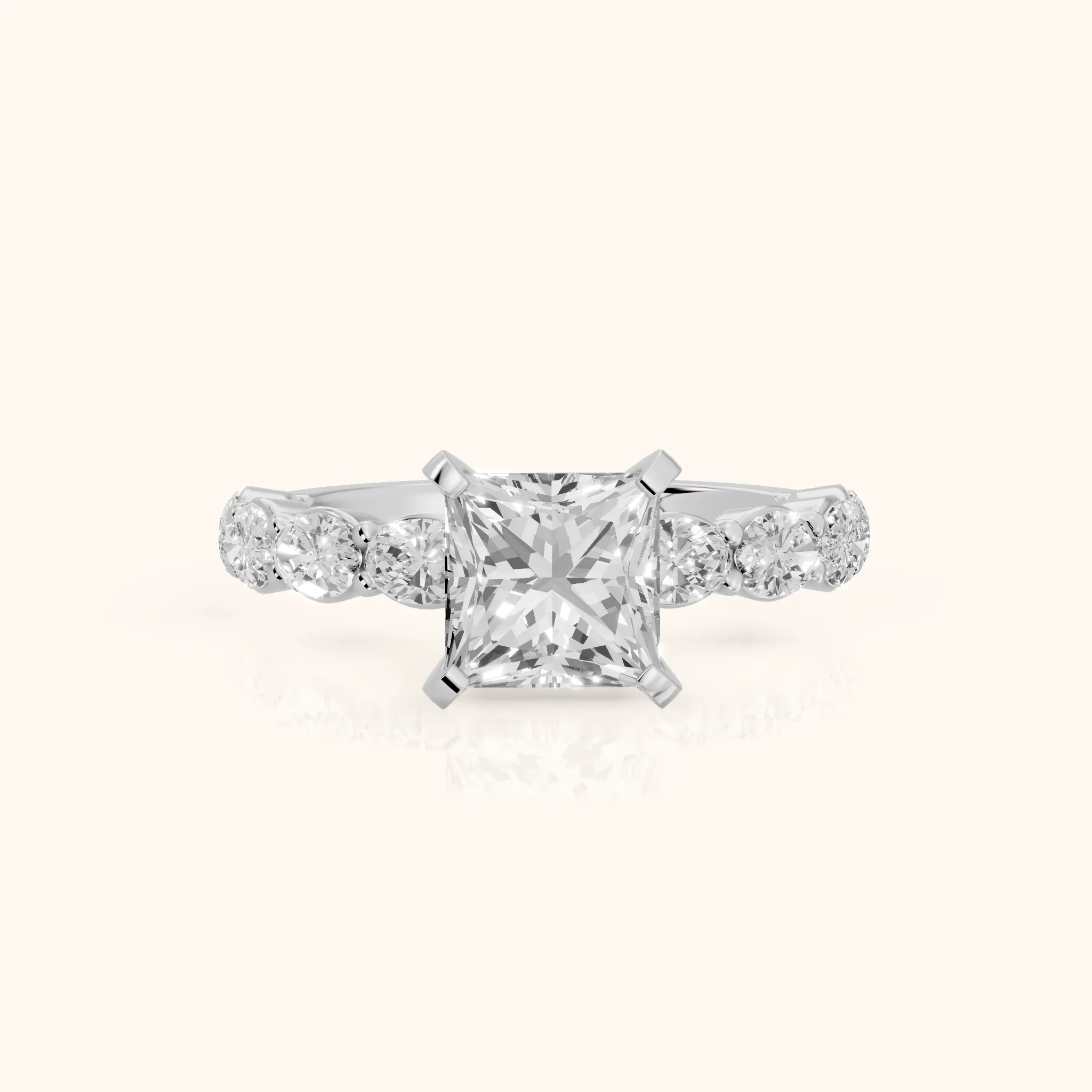 Isobel East-West Pavé Princess Diamond Engagement Ring in White Gold — view 1