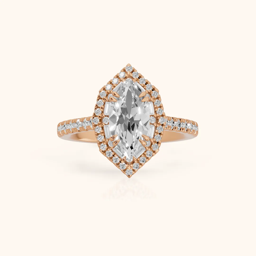 Janelle Double Halo Pavé Marquise Diamond Engagement Ring in Rose Gold — view 2