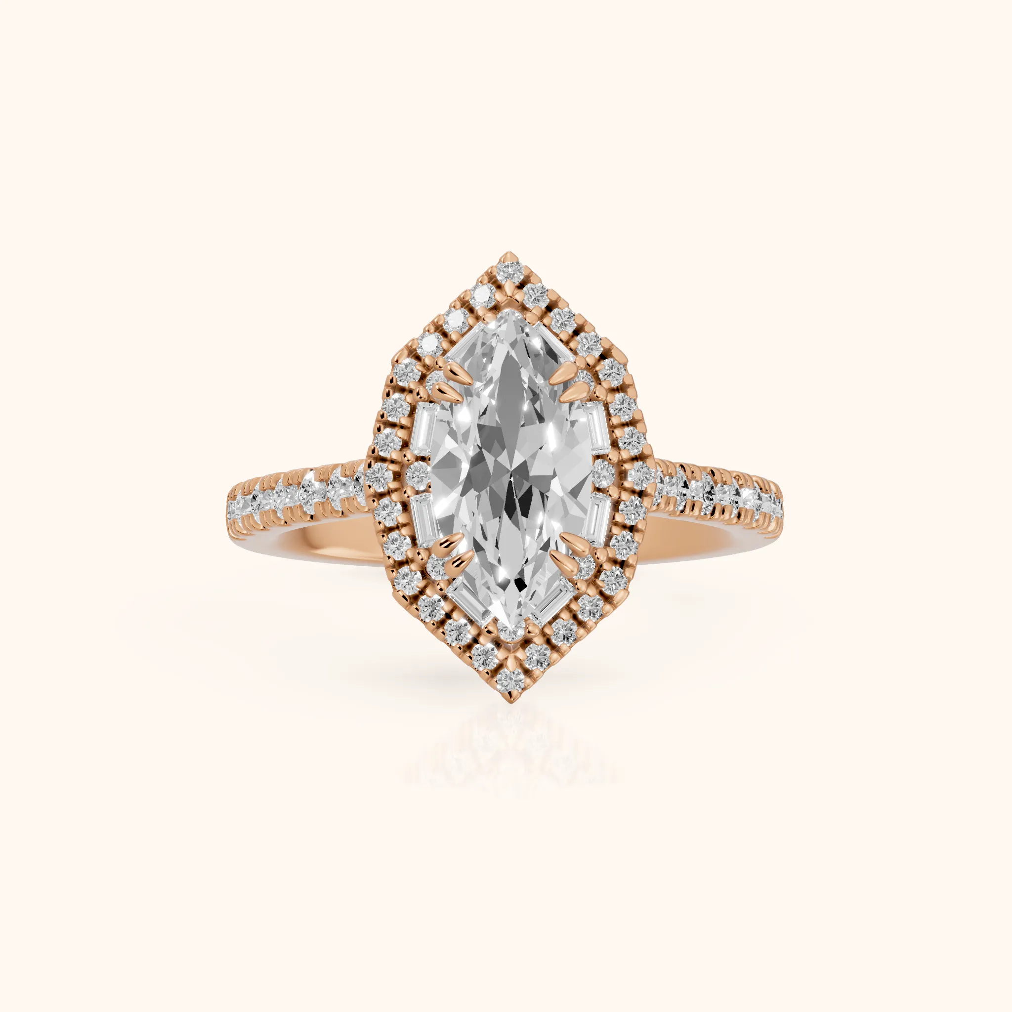 Janelle Double Halo Pavé Marquise Diamond Engagement Ring in Rose Gold — view 1