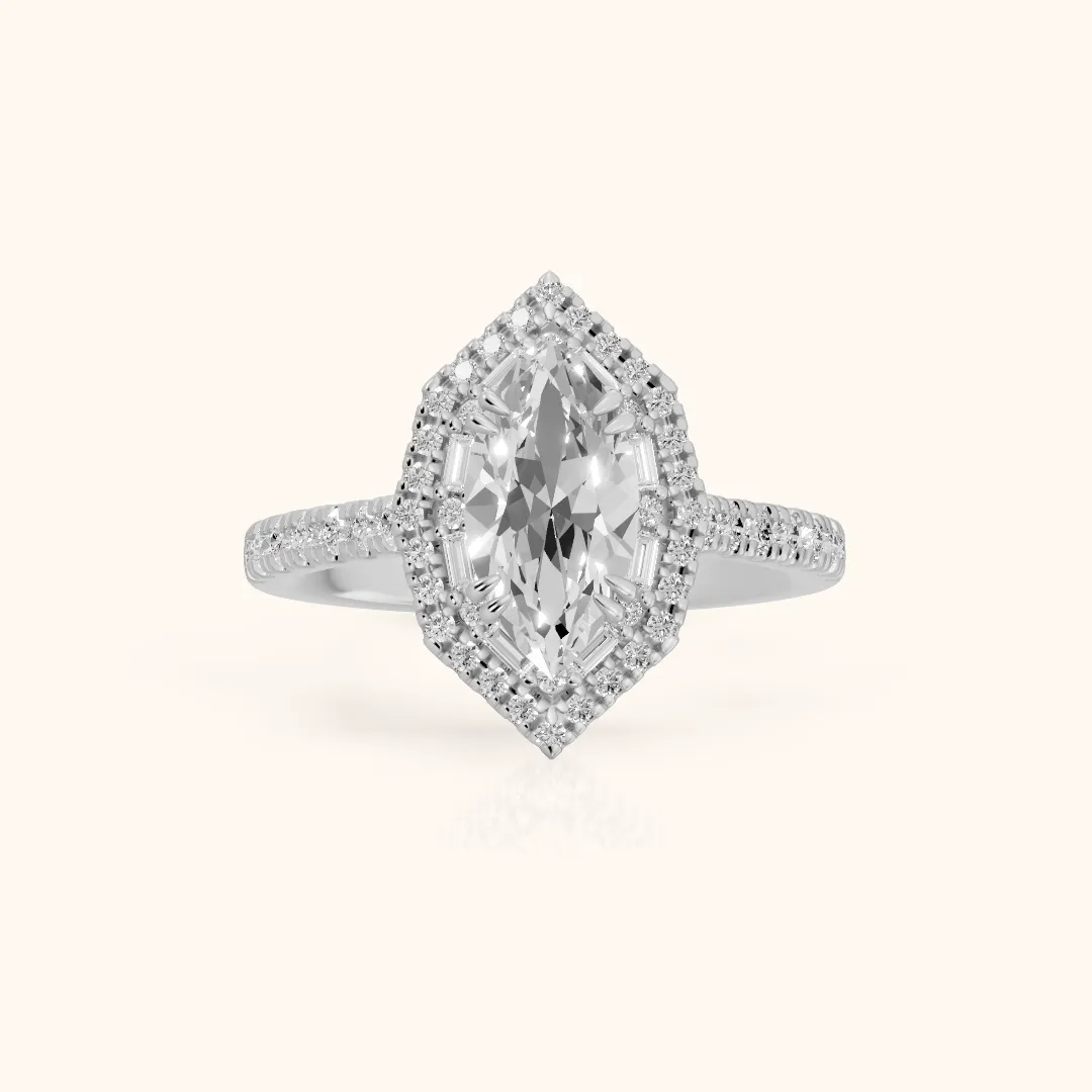Janelle Double Halo Pavé Marquise Diamond Engagement Ring in Platinum — view 2