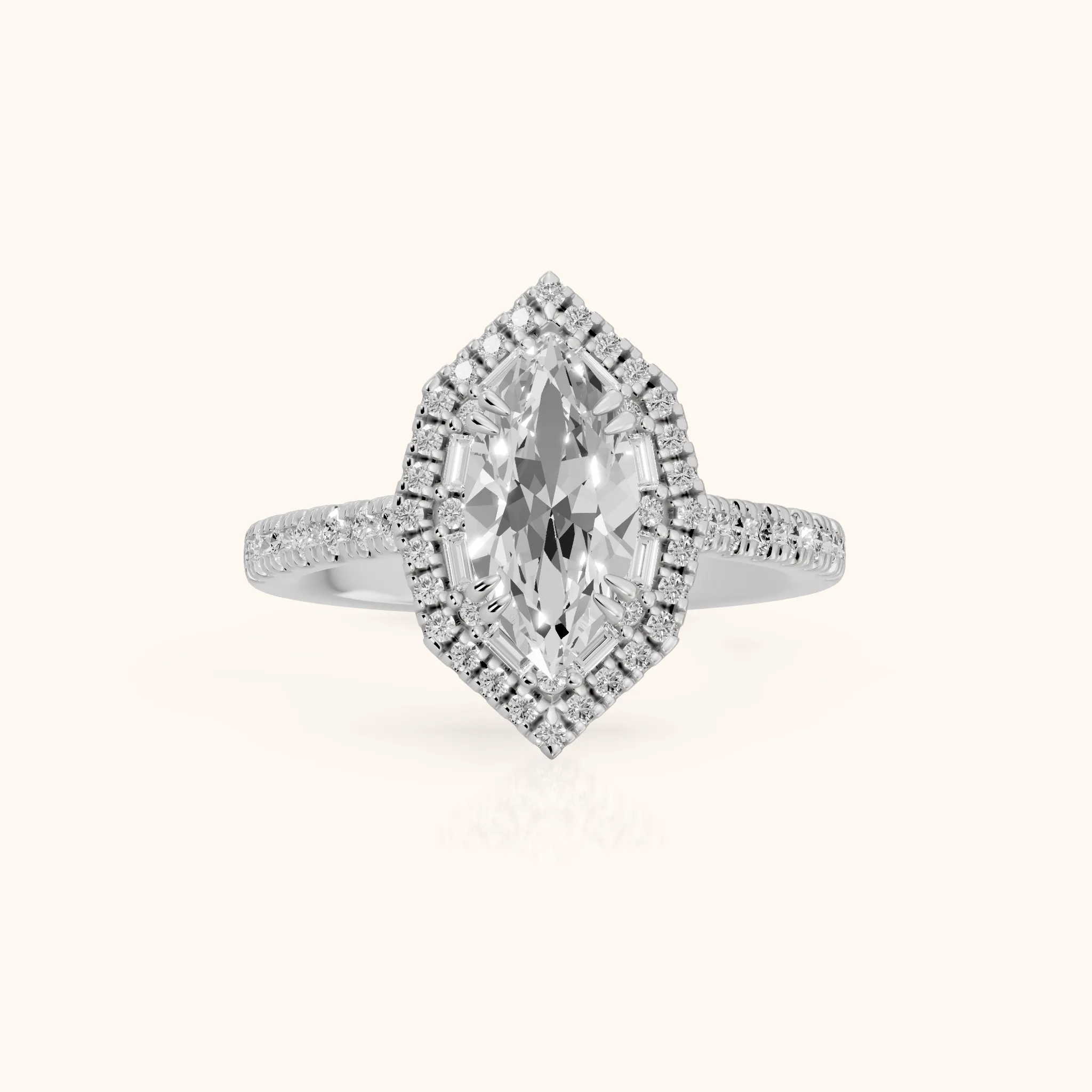 Janelle Double Halo Pavé Marquise Diamond Engagement Ring in Platinum — view 1