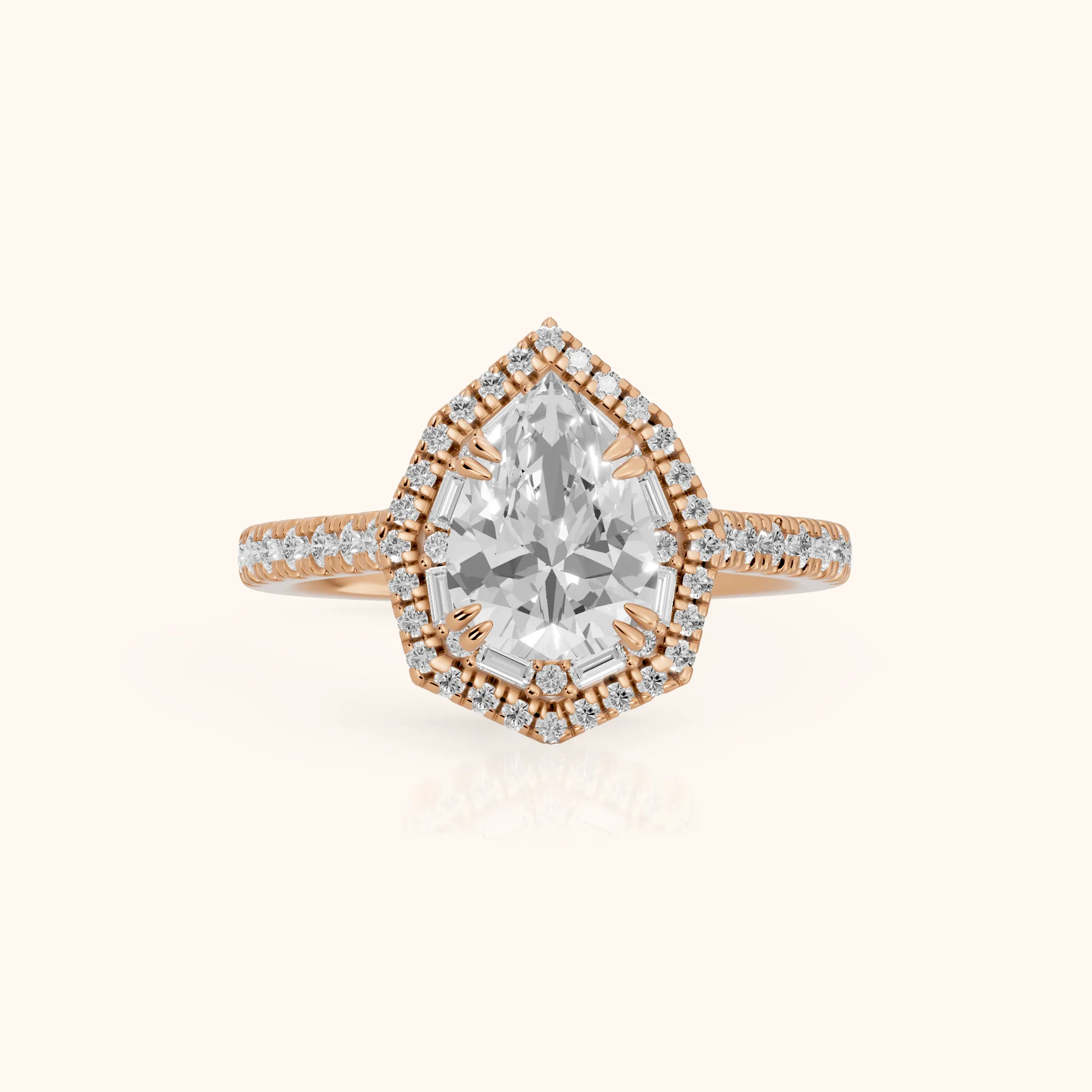 Janelle Double Halo Pavé Pear Diamond Engagement Ring in Rose Gold — view 1