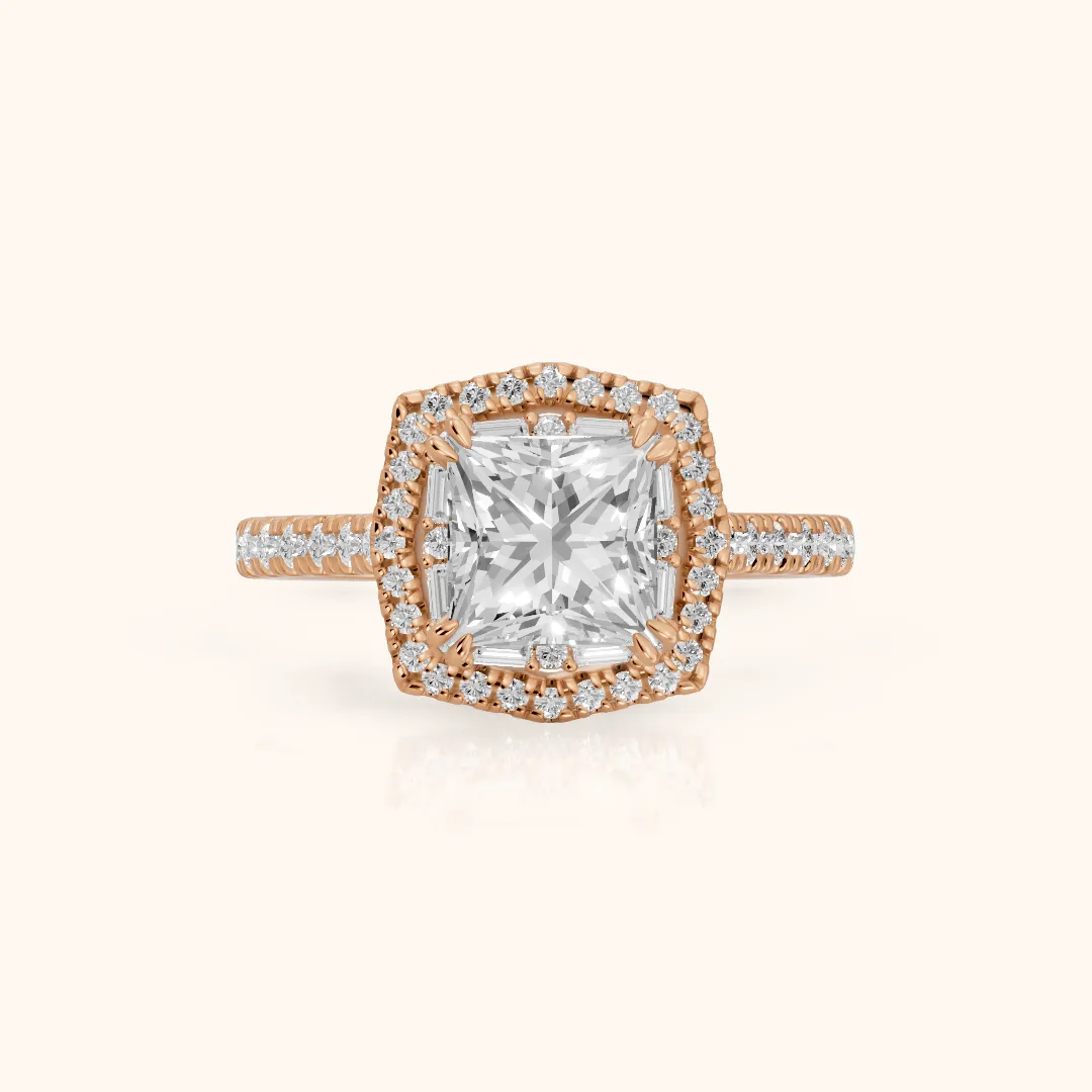 Janelle Double Halo Pavé Princess Diamond Engagement Ring in Rose Gold — view 2