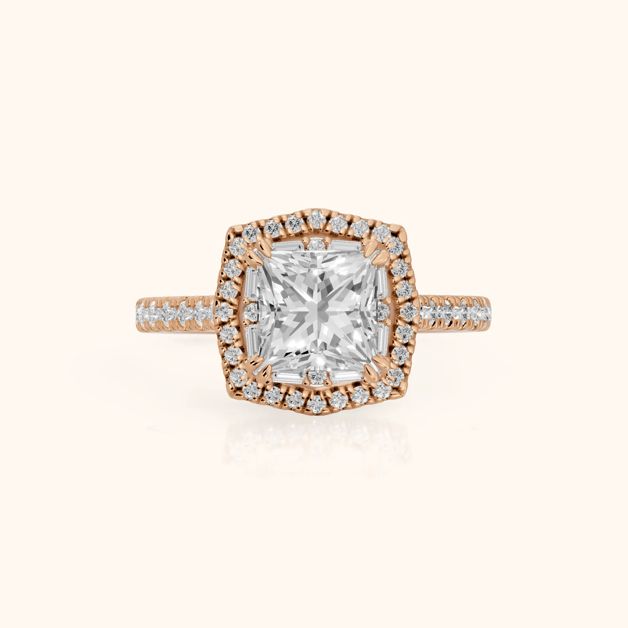 Janelle Double Halo Pavé Princess Diamond Engagement Ring in Rose Gold — view 1