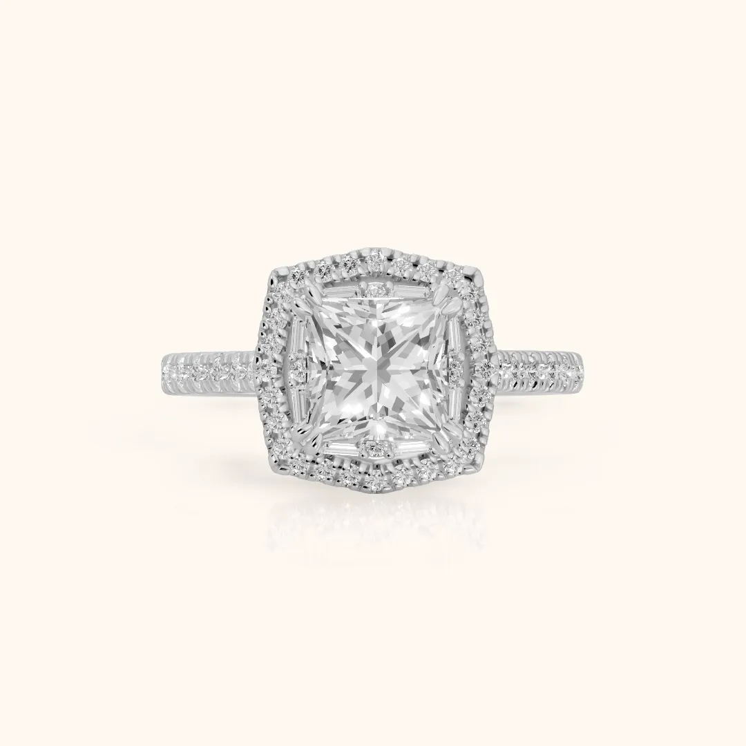 Janelle Double Halo Pavé Princess Diamond Engagement Ring in Platinum — view 2