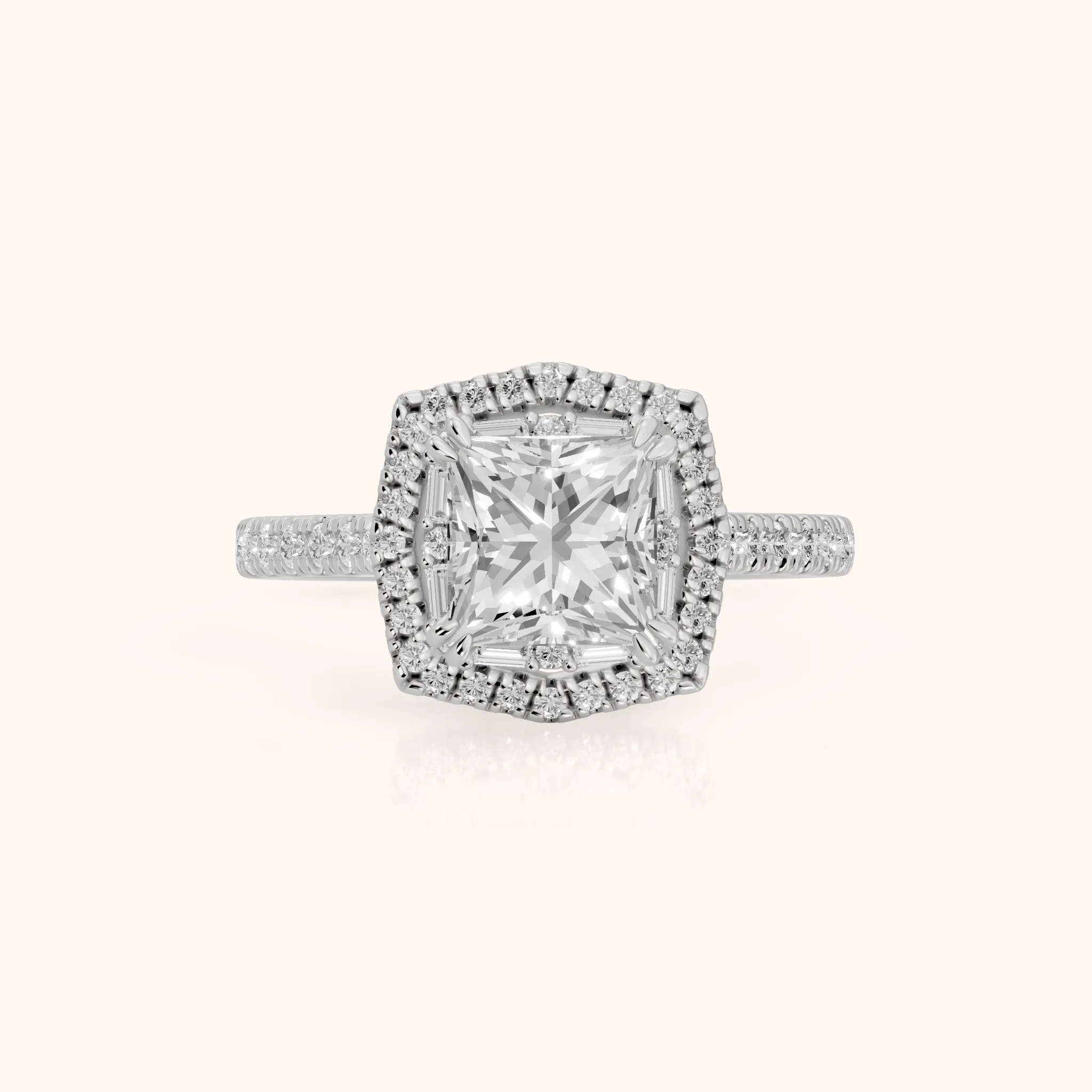 Janelle Double Halo Pavé Princess Diamond Engagement Ring in Platinum — view 1