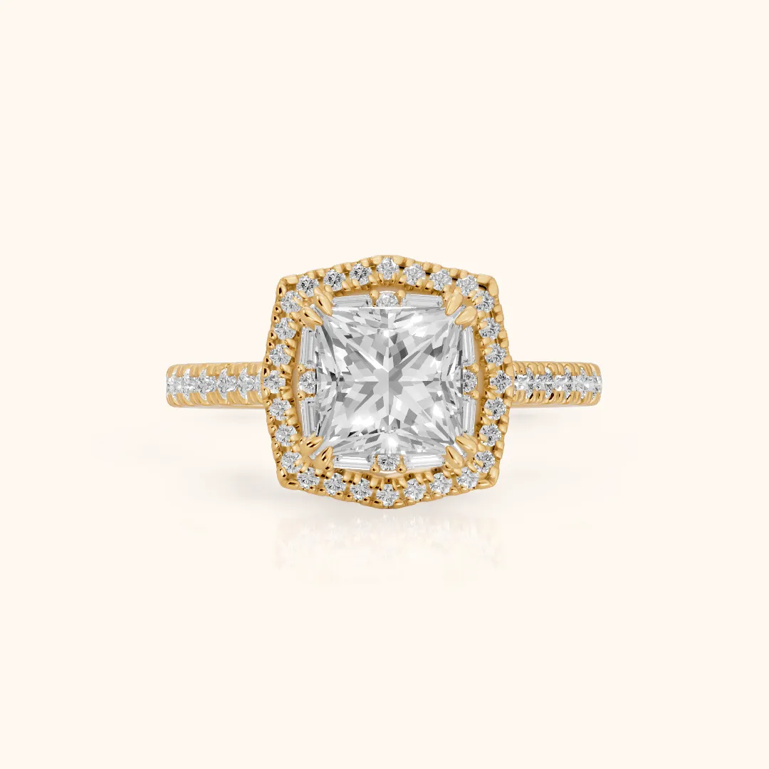 Janelle Double Halo Pavé Princess Diamond Engagement Ring in Yellow Gold — view 2