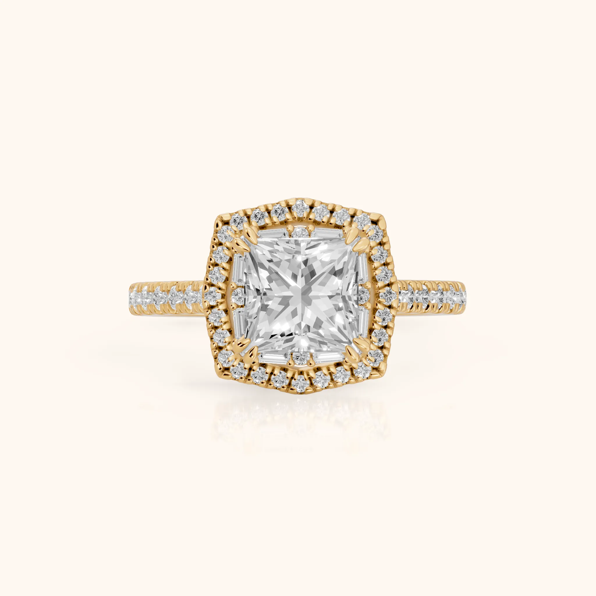 Janelle Double Halo Pavé Princess Diamond Engagement Ring in Yellow Gold — view 1