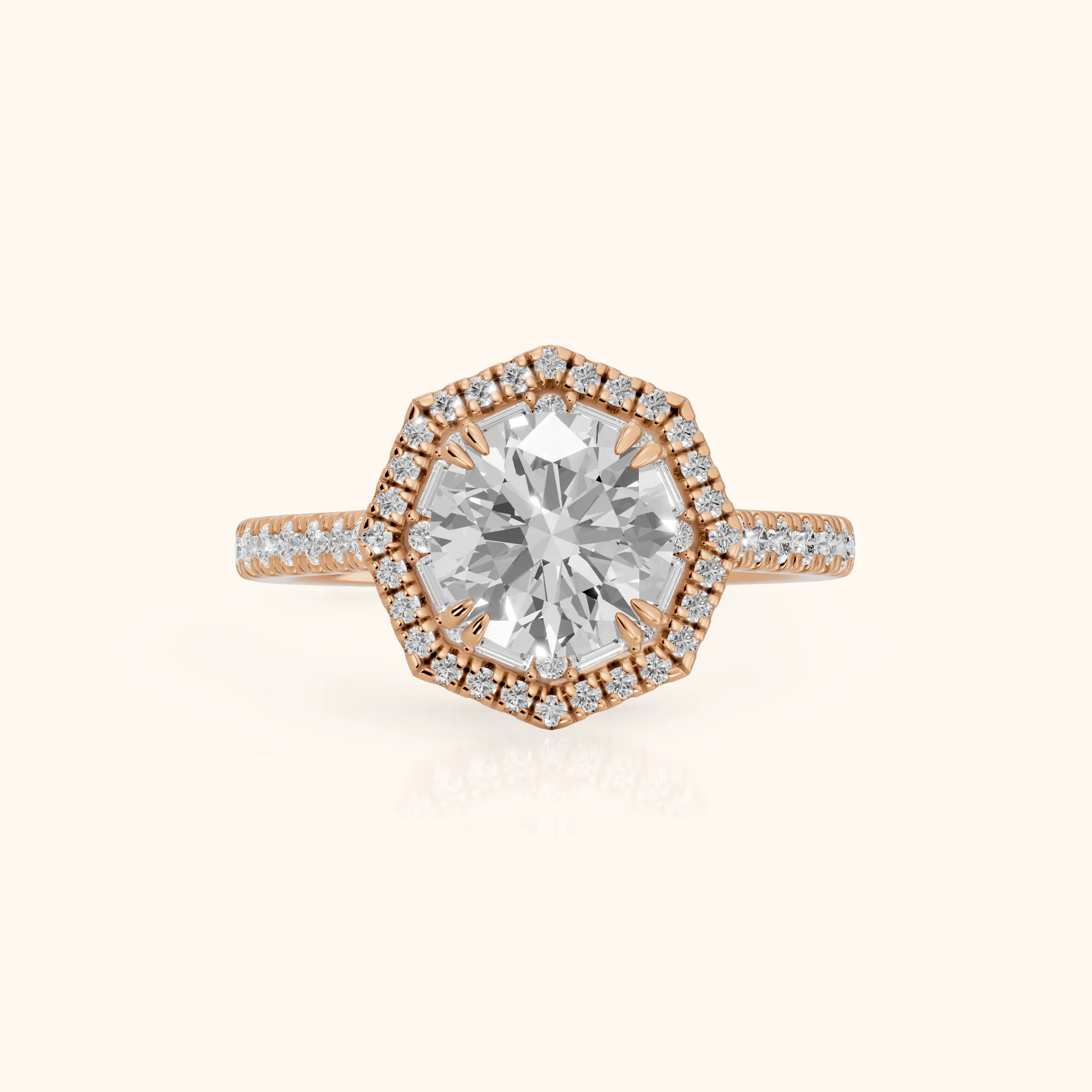 Janelle Double Halo Pavé Round Diamond Engagement Ring in Rose Gold — view 1