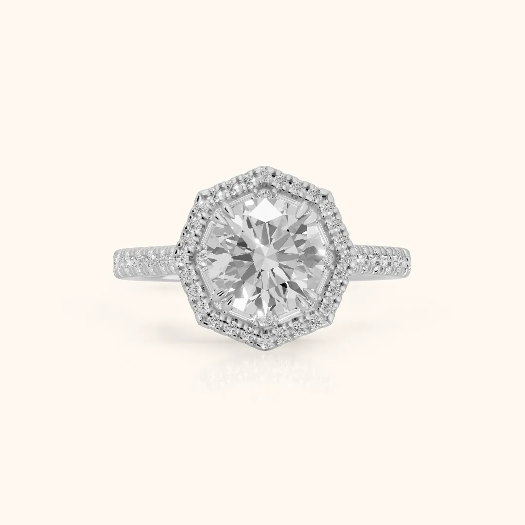 Janelle Double Halo Pavé Round Diamond Engagement Ring in White Gold — view 2
