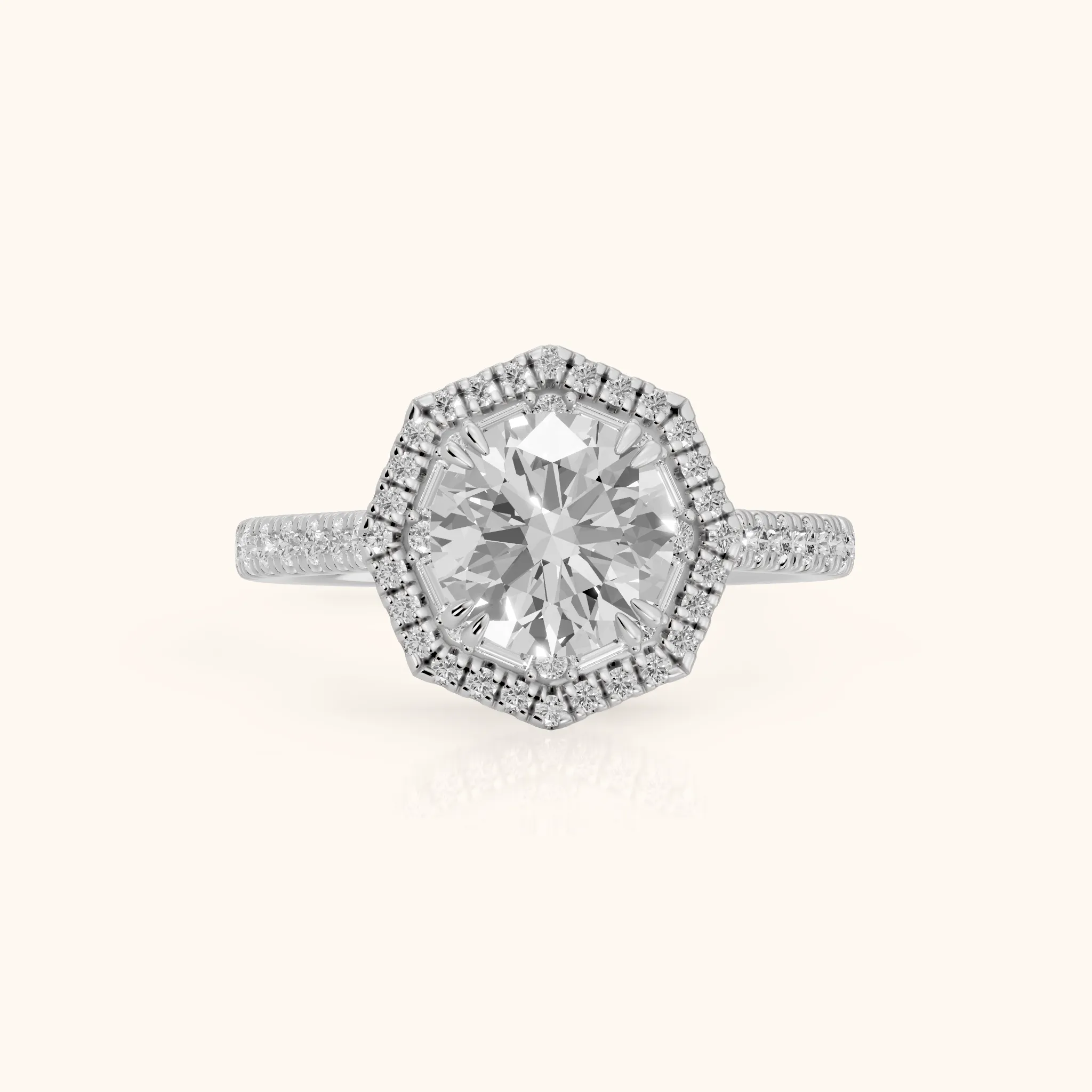 Janelle Double Halo Pavé Round Diamond Engagement Ring in White Gold — view 1
