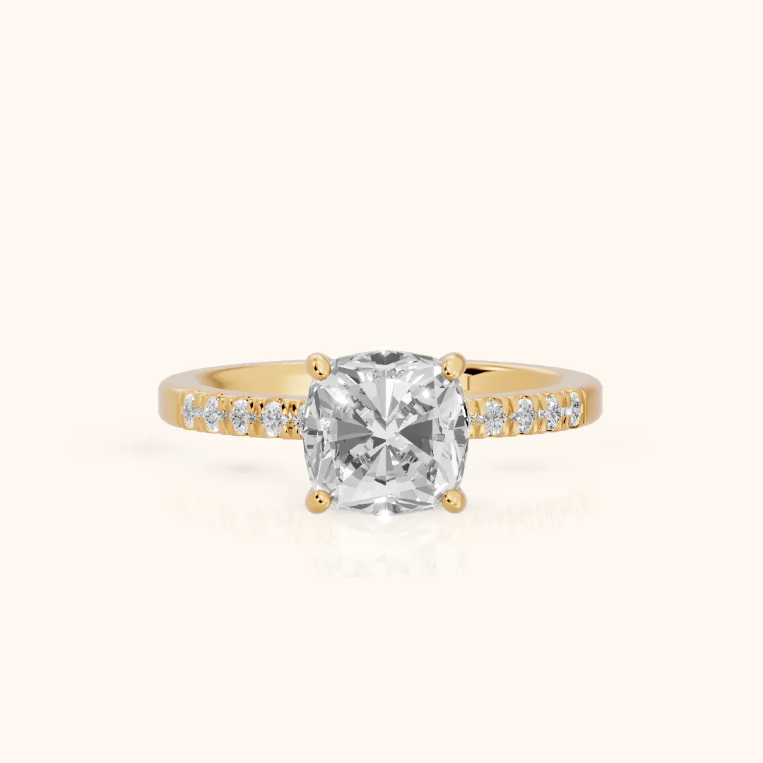 Jemma Scalloped Pavé Cushion Diamond Engagement Ring in Yellow Gold — view 2