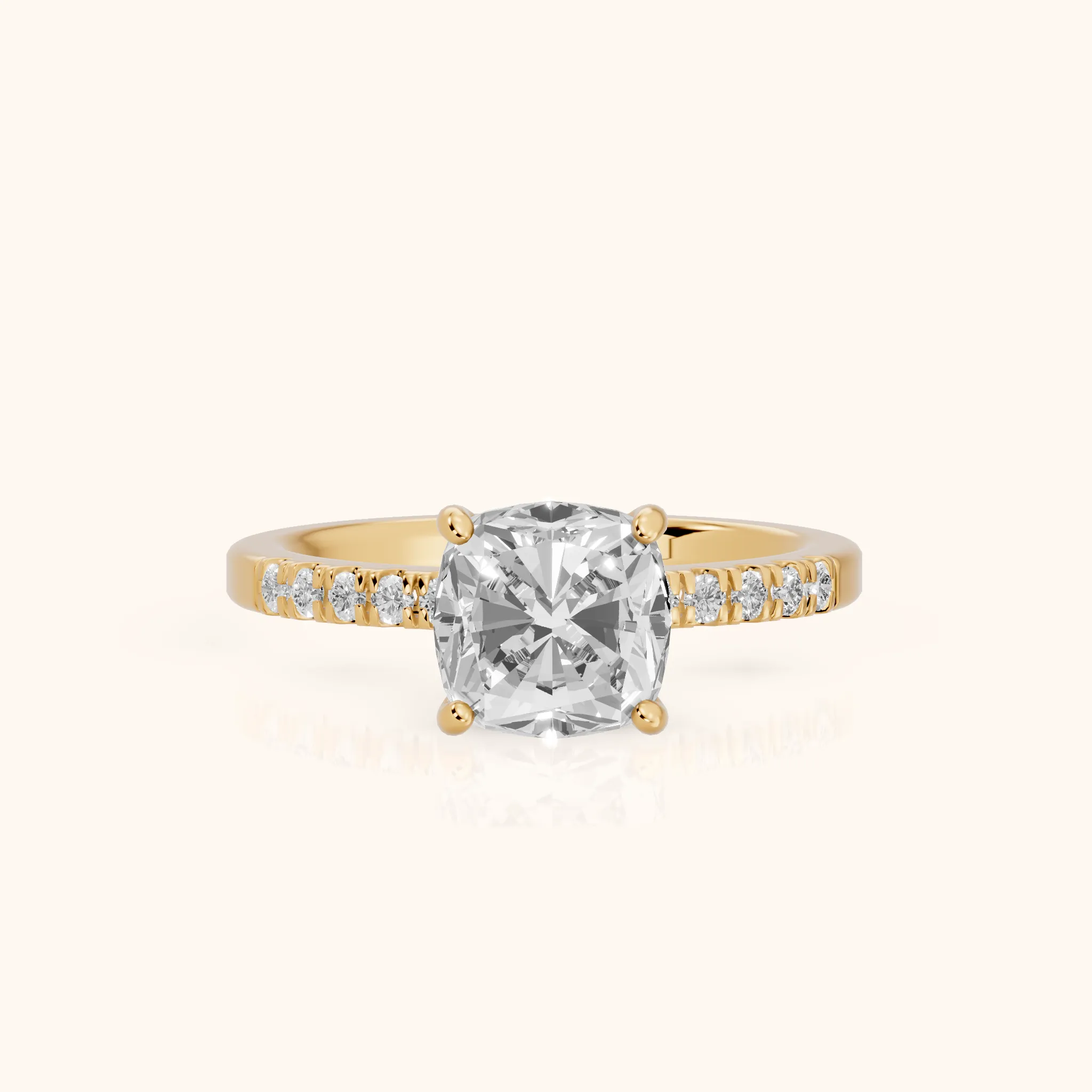 Jemma Scalloped Pavé Cushion Diamond Engagement Ring in Yellow Gold — view 1