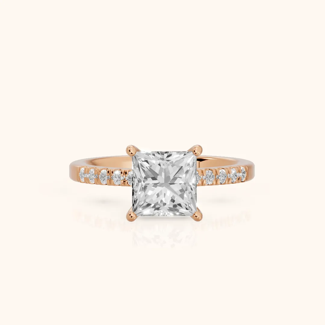 Jemma Scalloped Pavé Princess Diamond Engagement Ring in Rose Gold — view 2