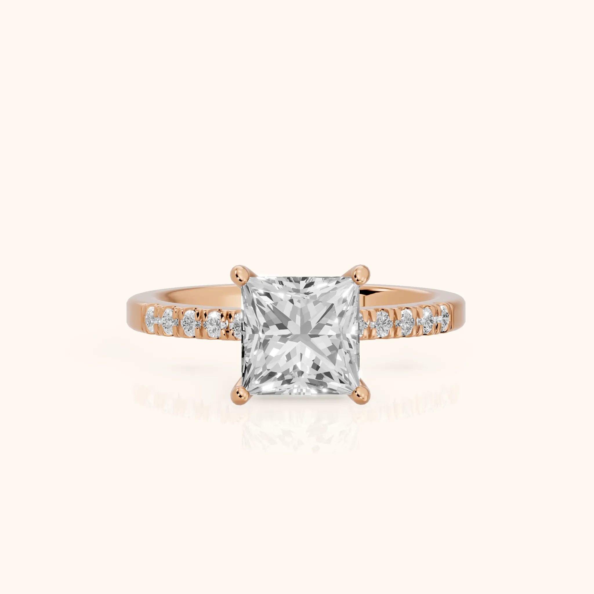 Jemma Scalloped Pavé Princess Diamond Engagement Ring in Rose Gold — view 1