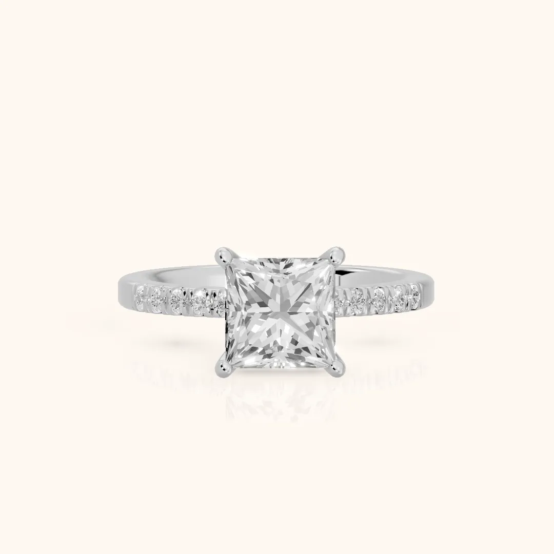Jemma Scalloped Pavé Princess Diamond Engagement Ring in White Gold — view 2