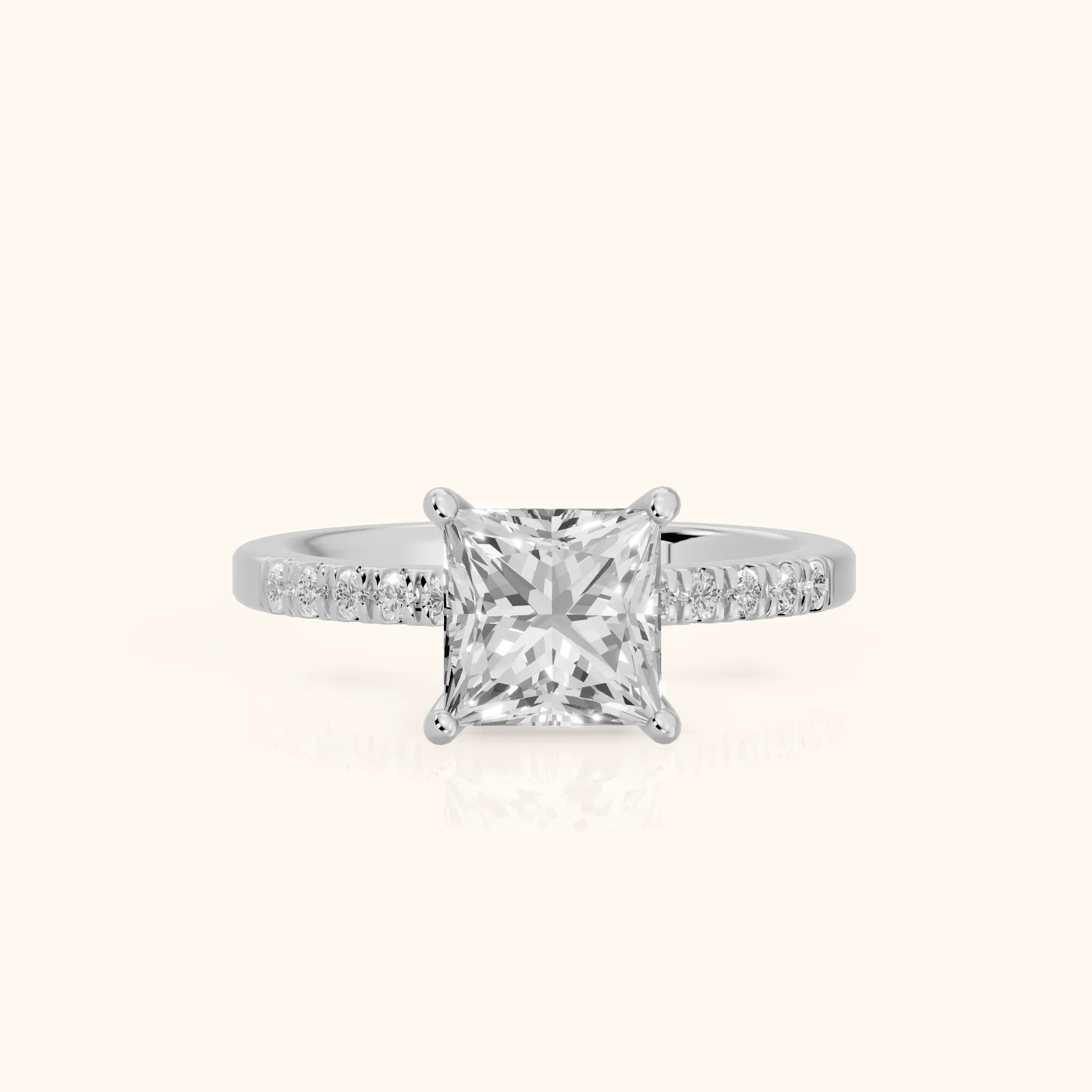 Jemma Scalloped Pavé Princess Diamond Engagement Ring in White Gold — view 1