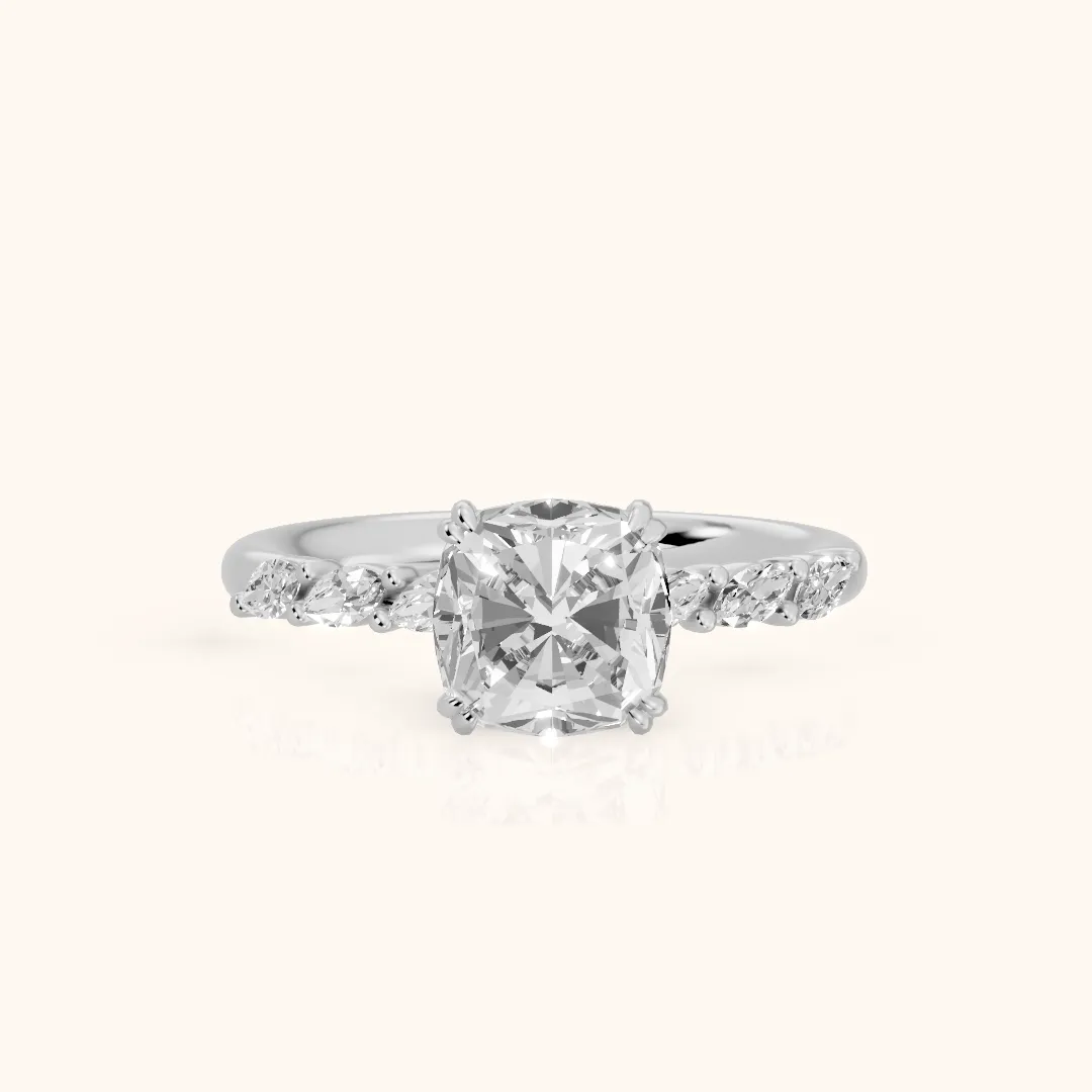 Joyce Marquise-Side Pavé Cushion Diamond Engagement Ring in Silver — view 2