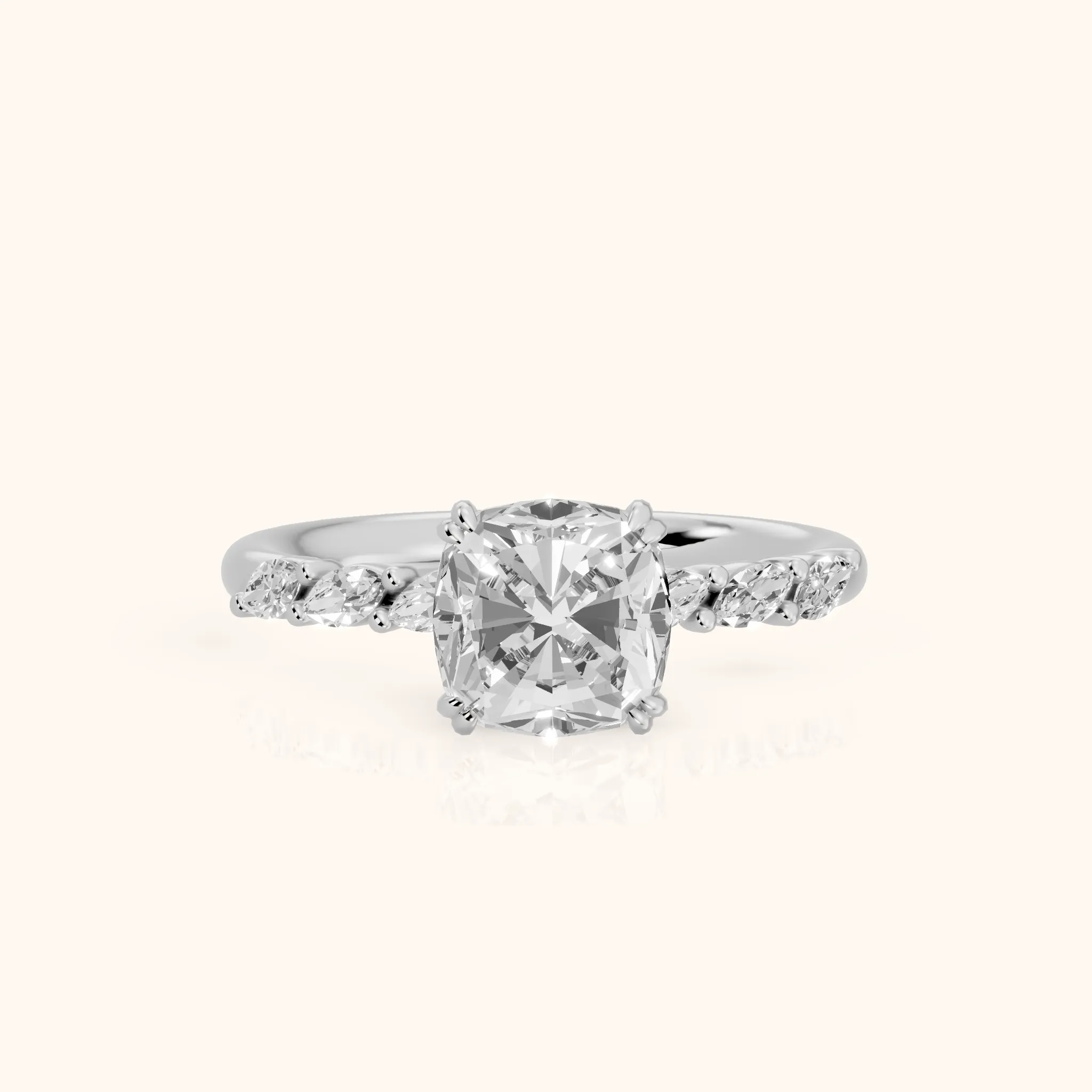 Joyce Marquise-Side Pavé Cushion Diamond Engagement Ring in Silver — view 1