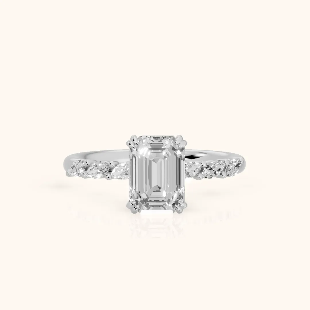 Joyce Marquise-Side Pavé Emerald Diamond Engagement Ring in White Gold — view 2