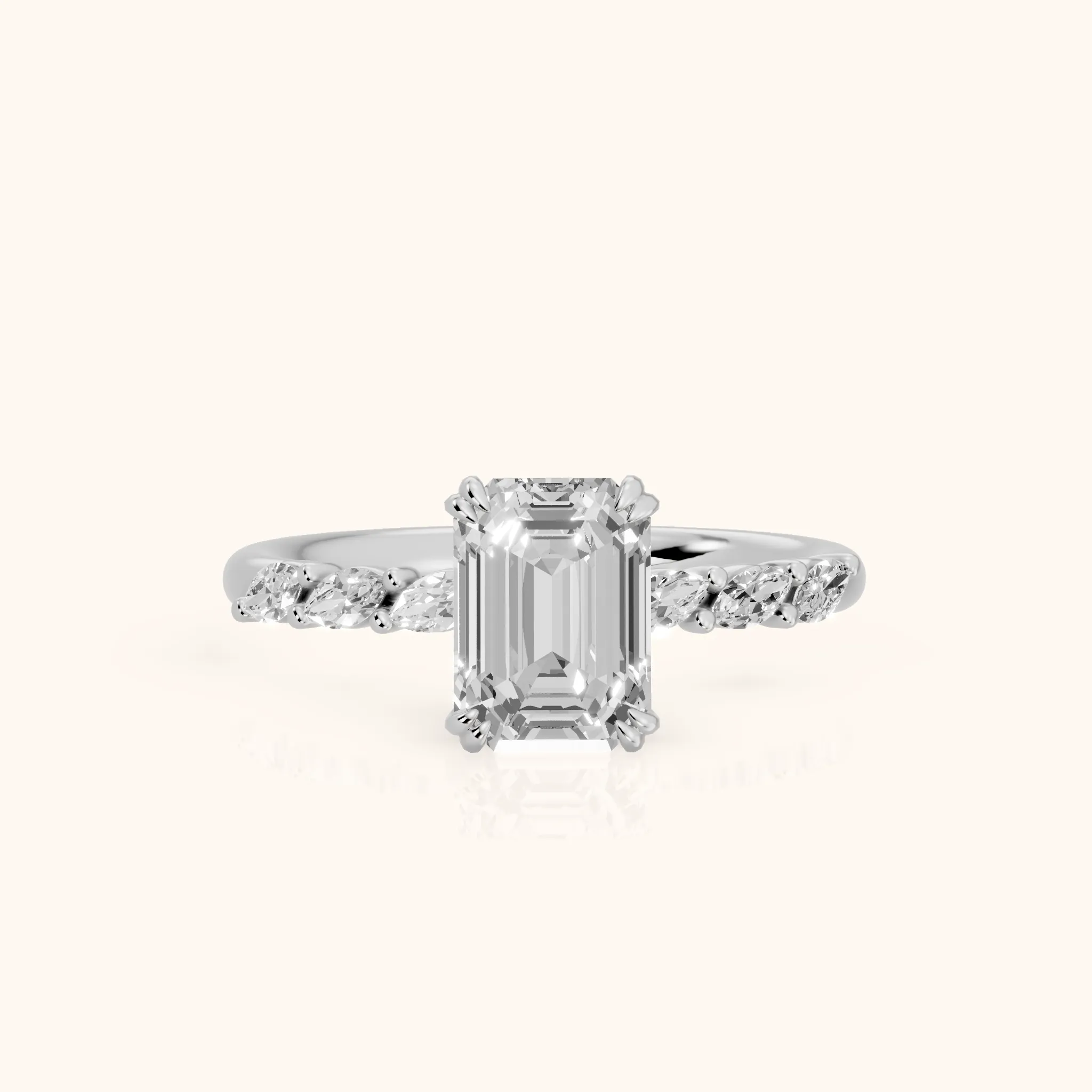 Joyce Marquise-Side Pavé Emerald Diamond Engagement Ring in White Gold — view 1