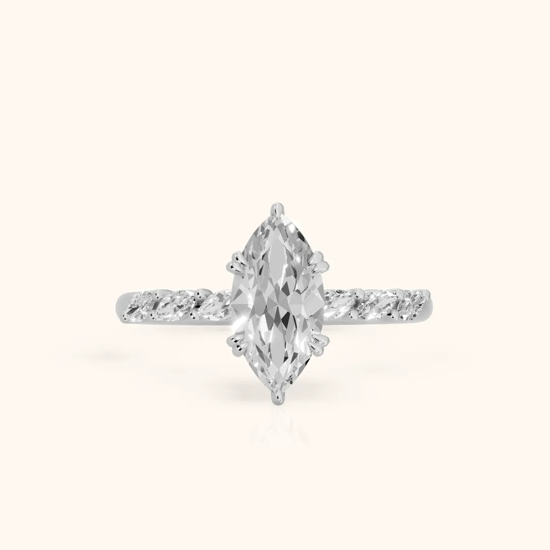 Joyce Marquise-Side Pavé Marquise Diamond Engagement Ring in Platinum — view 2