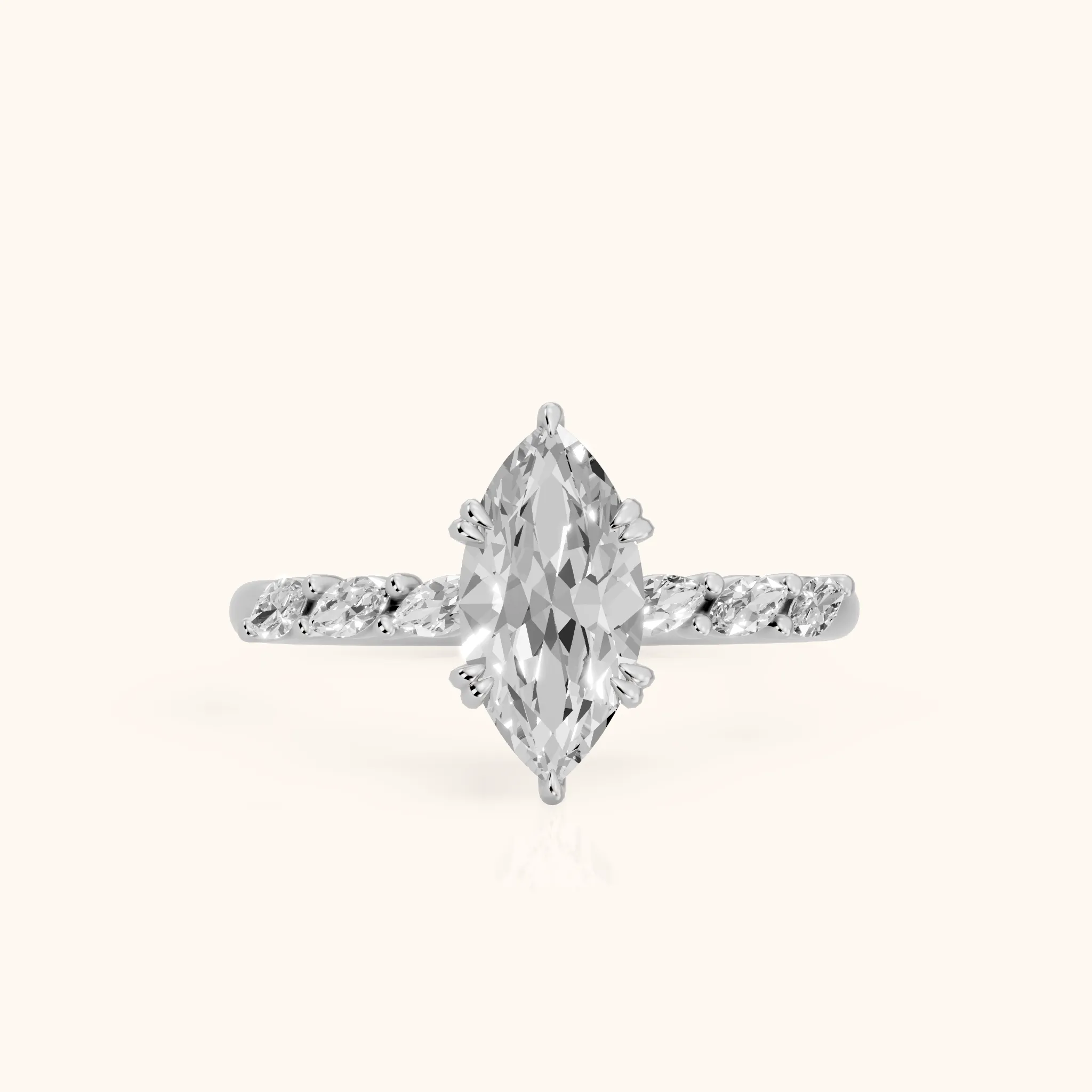 Joyce Marquise-Side Pavé Marquise Diamond Engagement Ring in Platinum — view 1