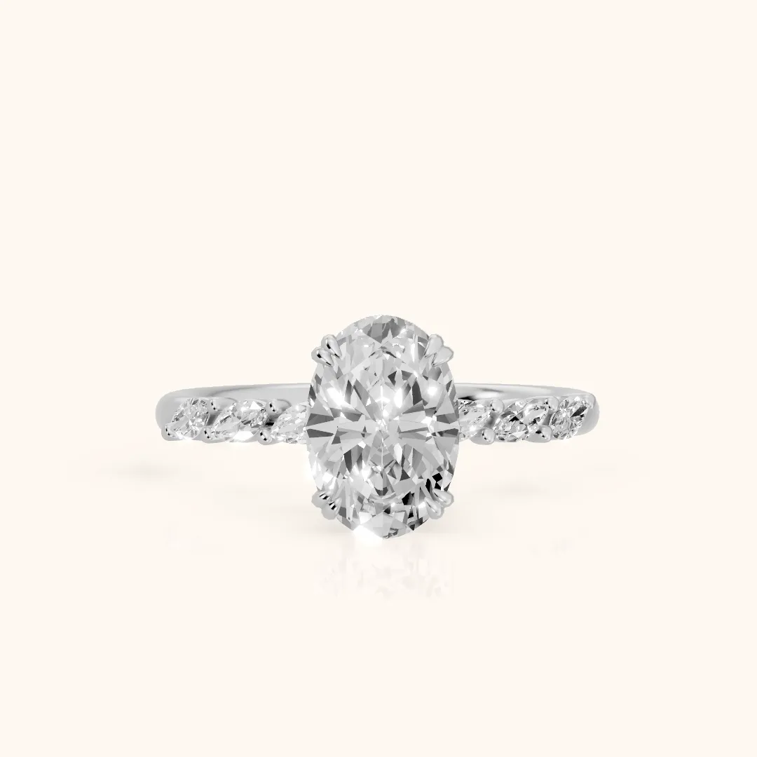 Joyce Marquise-Side Pavé Oval Diamond Engagement Ring in White Gold — view 2