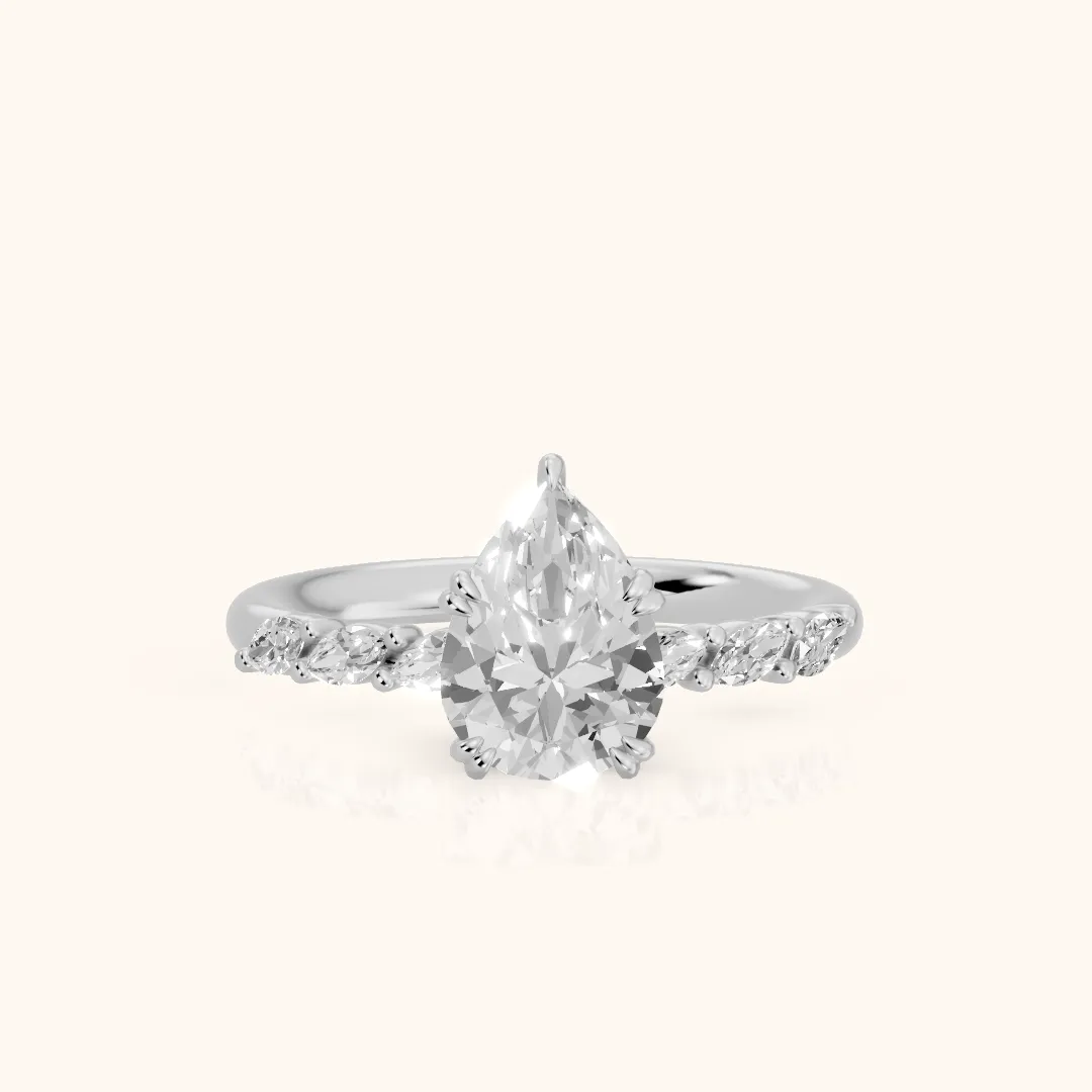 Joyce Marquise-Side Pavé Pear Diamond Engagement Ring in Platinum — view 2