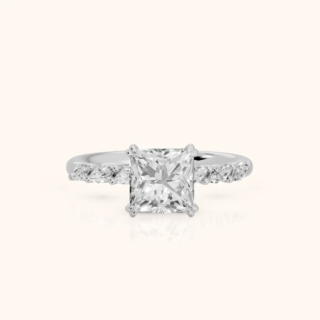 Joyce Marquise-Side Pavé Princess Diamond Engagement Ring in Platinum — view 2