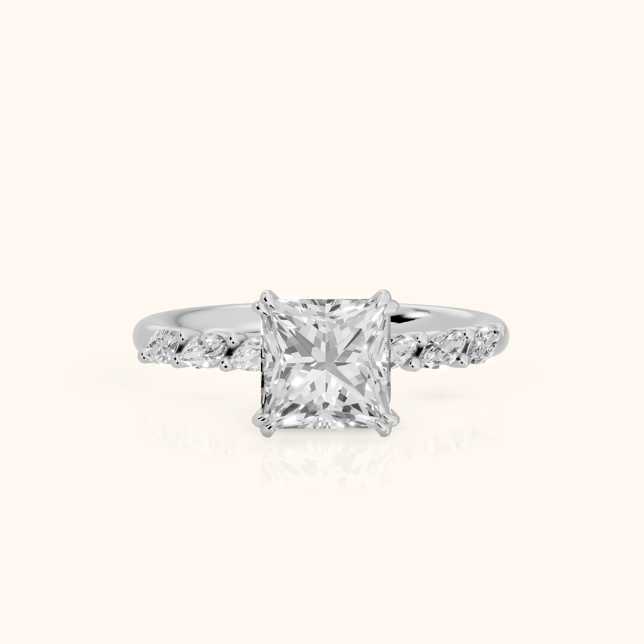 Joyce Marquise-Side Pavé Princess Diamond Engagement Ring in Platinum — view 1